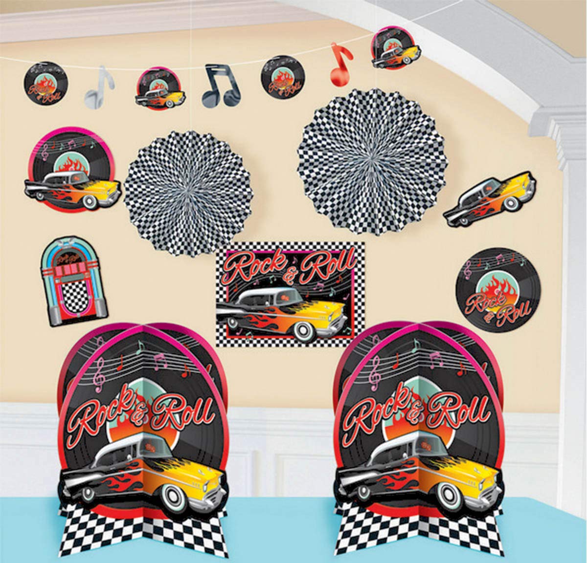 Amscan Nifty 50's Theme Party Rock & Roll Decorating Kit (10 Piece), Multi Color, 15.7 x 10 by Amscan