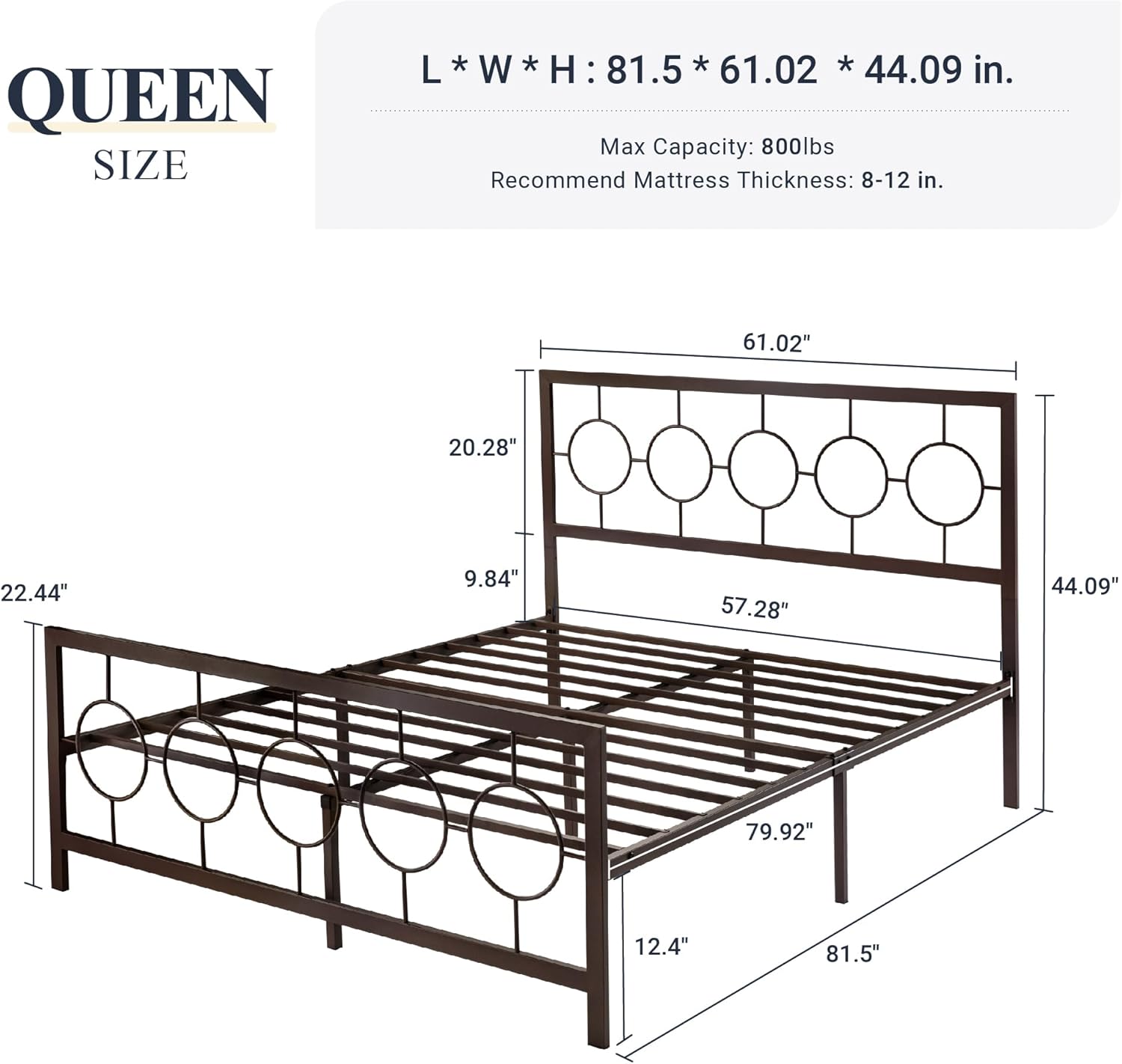 Allewie Queen Size Metal Platform Bed Frame with Modern and Vintage Style Headboard,No Box Spring Need,Easy Assembly,Noise-Free in Brown