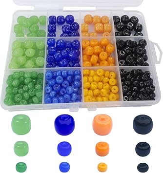 372pcs Disk Rondelle Drum Shaped Cylinder Glass Beads of 3 Sizes for DIY Craft Gifts Bracelets Necklace Pendants Making SuppliesColor Black/Orange/Blue/Green