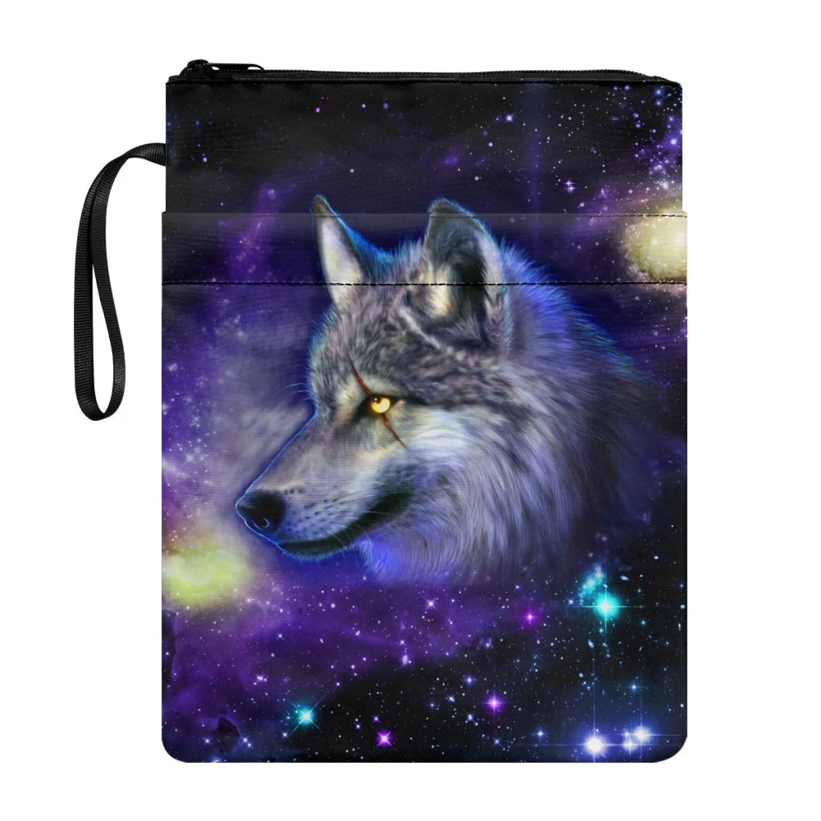 NETILGEN Book Sleeve with Strap for Book Lovers Book Cover Book Protector for Paperback Purse Book Sox Storage Bag, Galaxy Wolf โ image 1