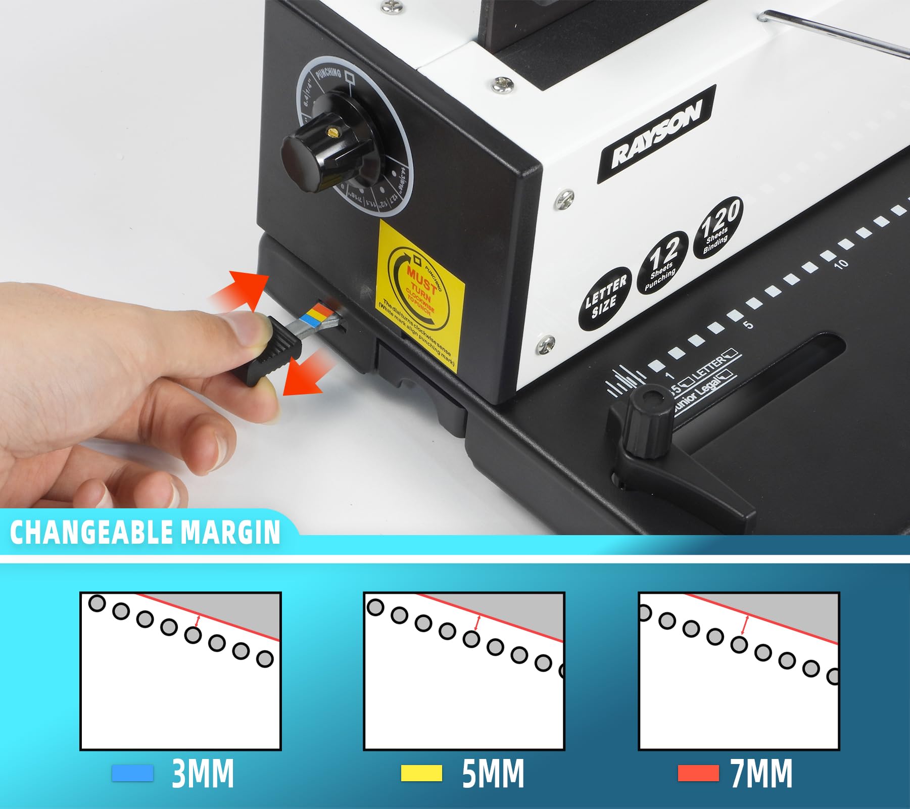 Rayson TD1202 máquina de encuadernación, 3:1 paso de alambre de la máquina de encuadernación, perforadora 12 hojas/encuadernación 120 hojas con construcción de metal resistente