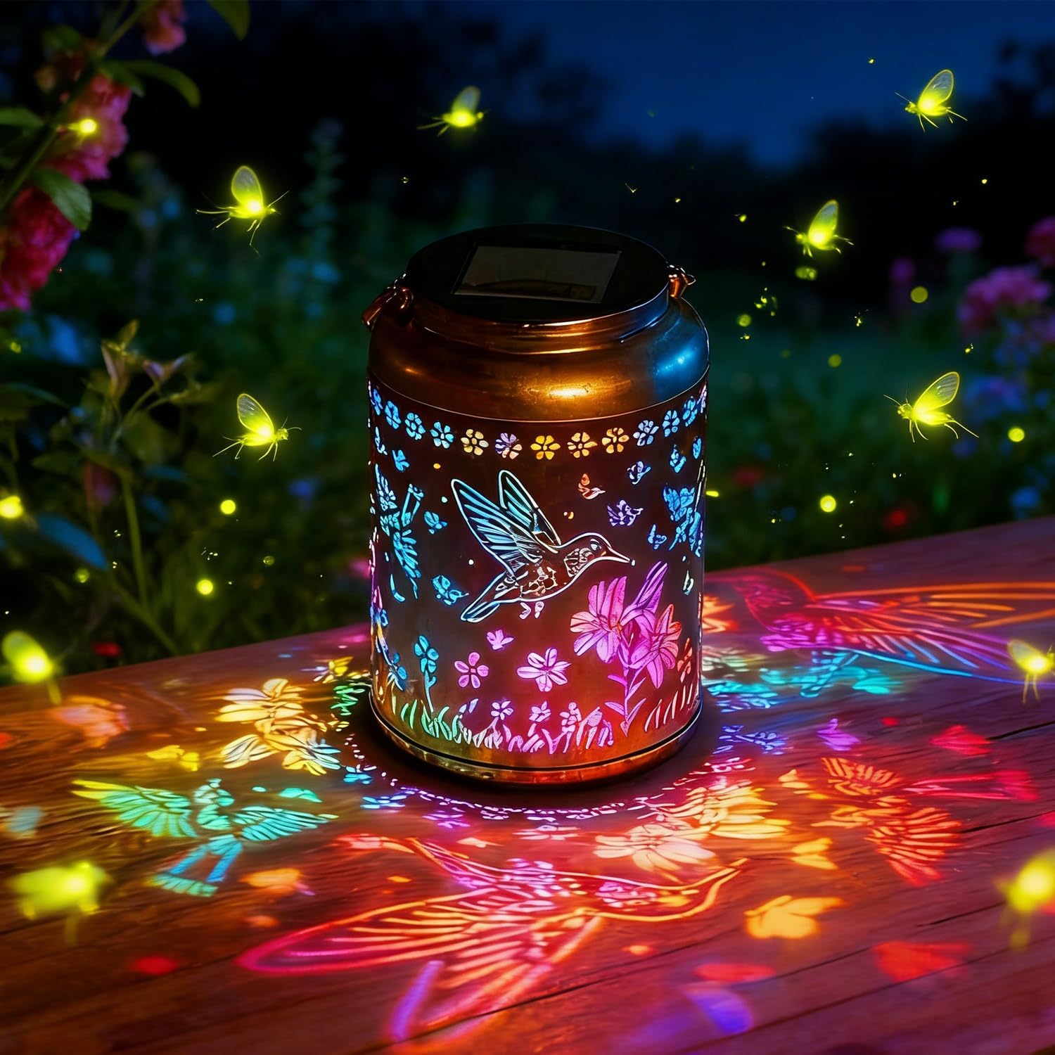 Hummingbird Solar Lanterns Garden Decor Metal Hanging Lanterns Decorative Colorful LED Lights Gifts for Women Mom Grandma Outside for Yard, Patio, Backyard, Porch (Hummingbird)