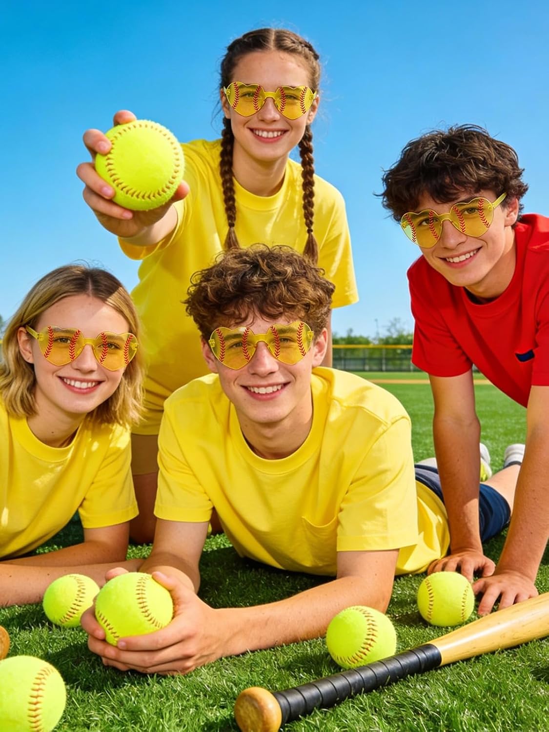 12 Pcs Sport Glasses, Softball Shaped Sunglasses Volleyball Shaped Sunglass | Yellow Novelty Party Glasses, Softball Volleyball Gifts for Senior Night Accessories, Sports Birthday Party Supplies