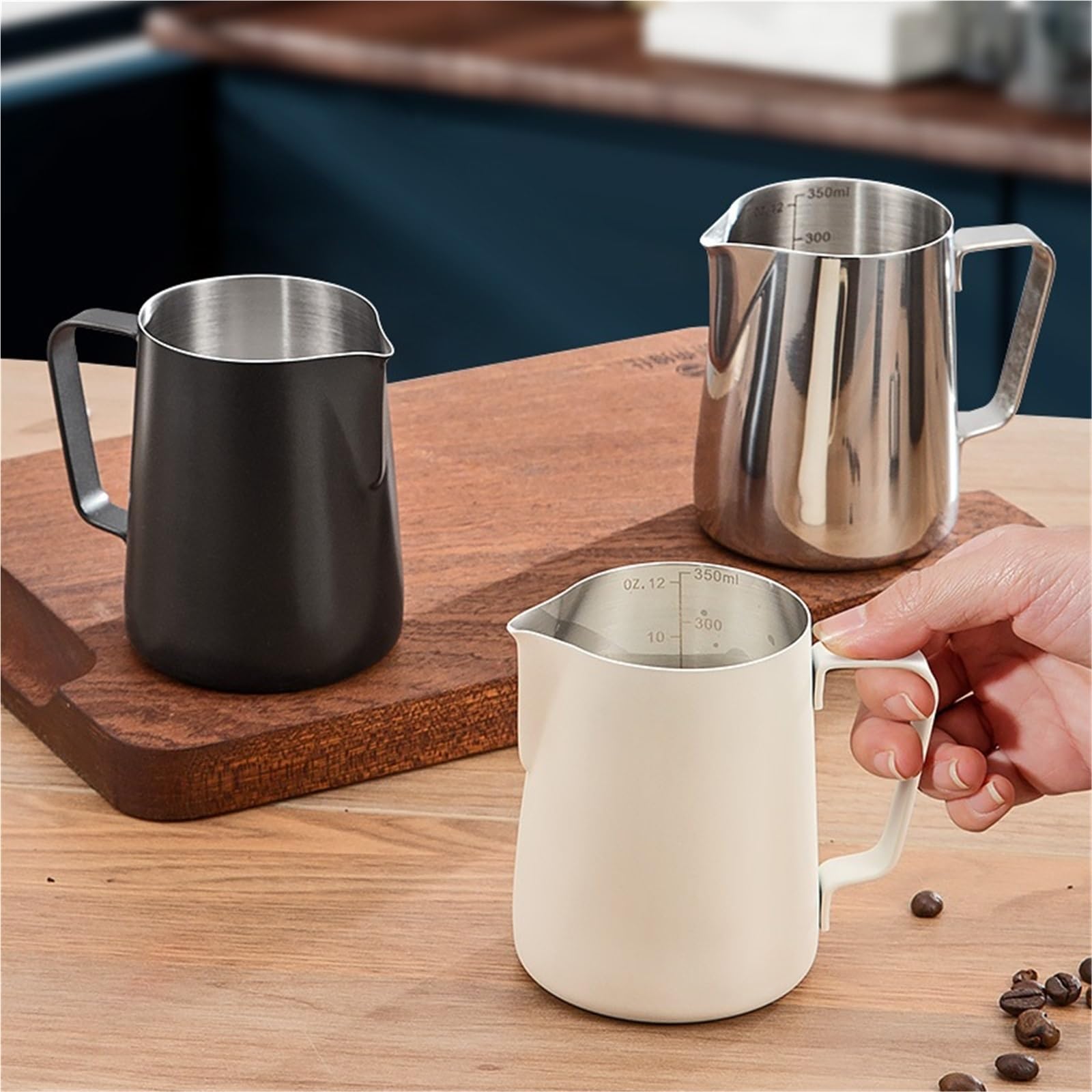 Jarras de espuma de leche, jarra de espuma de café de acero inoxidable, 350 ml/600 ml para baristas, diseño de boca en V para leche perfectamente espumada, ideal para arte espresso y latte