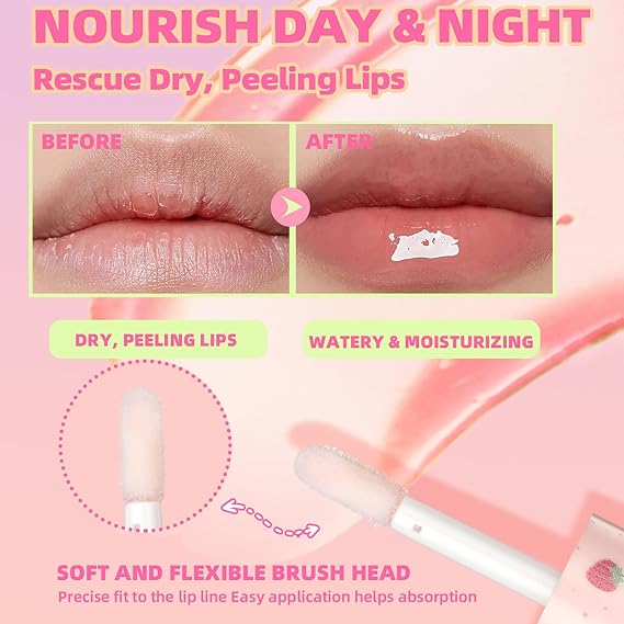 Lip Gloss Set 4 Pack Fruit-Flavored Lip Glow Oil for Hydrated & Moisturizing Lips Transparent Colorless Moisturizing Lip Lotion- Comprehensive Lip Care Kit - Beauty Gift for Women