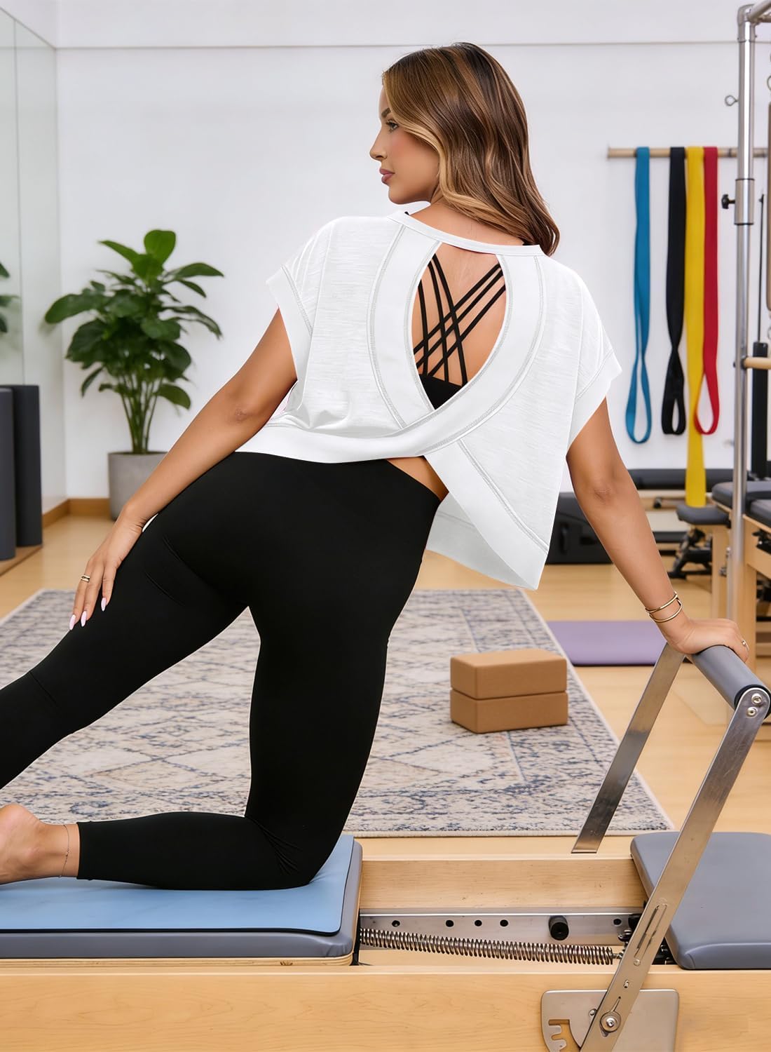 MIHOLL Womens Oversized Workout Crop Tops Open Back Casual Short Sleeve Crew Neck Cotton Loose Boxy Tshirts - Image 6