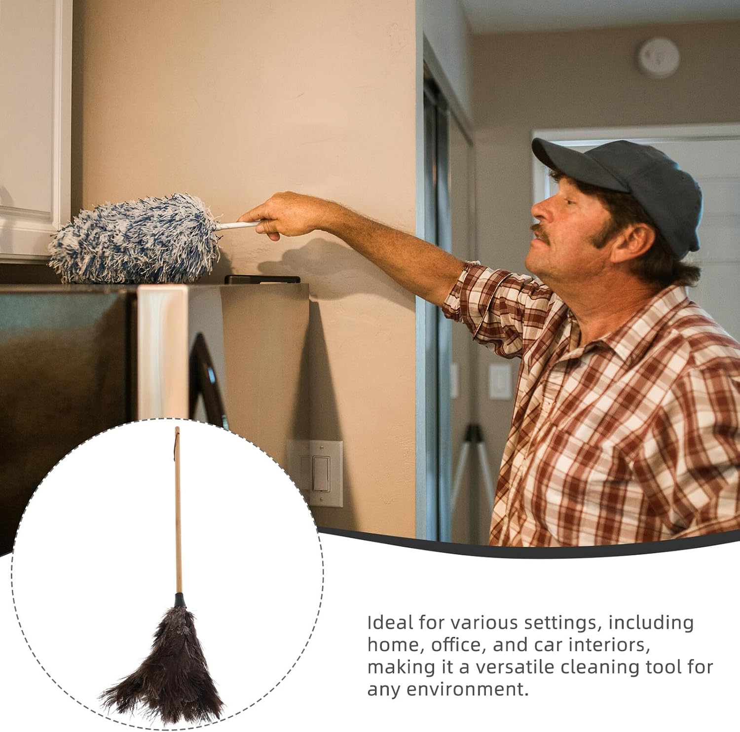 GALPADA Plume Duster with Handle 60cm Soft Reusable Dust Brush for Home Office Car Cleaning Tools Dusting Mop for Housekeeping and Desktop Use image 3