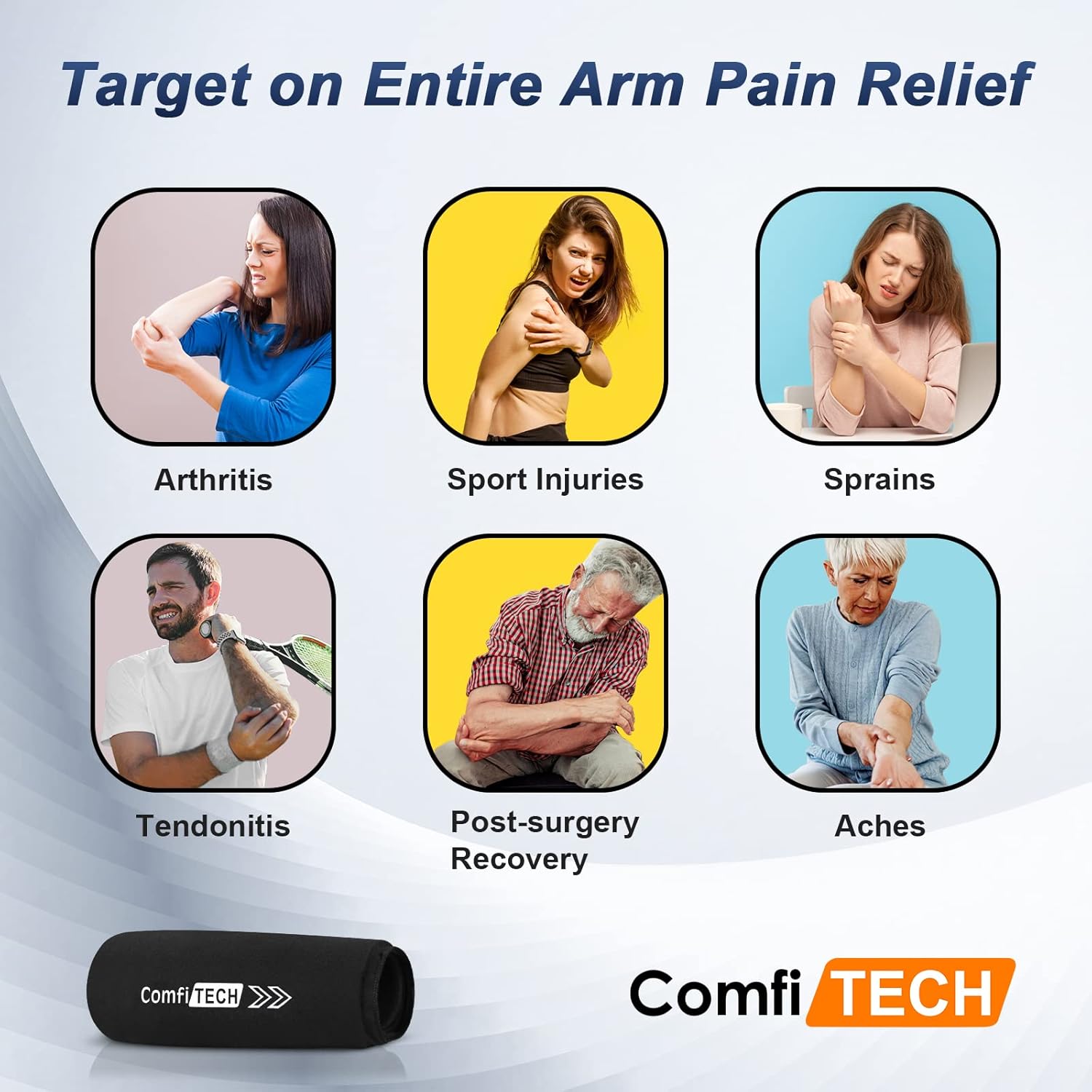 ComfiTECH Elbow Ice Pack for Tendonitis and Ice Pack Wrap Sleeve for Tennis Elbow & Golfers Arm Ice Pack for Injuries Reusable Calf Cold Compression for Pain Relief (L Pack of 3)