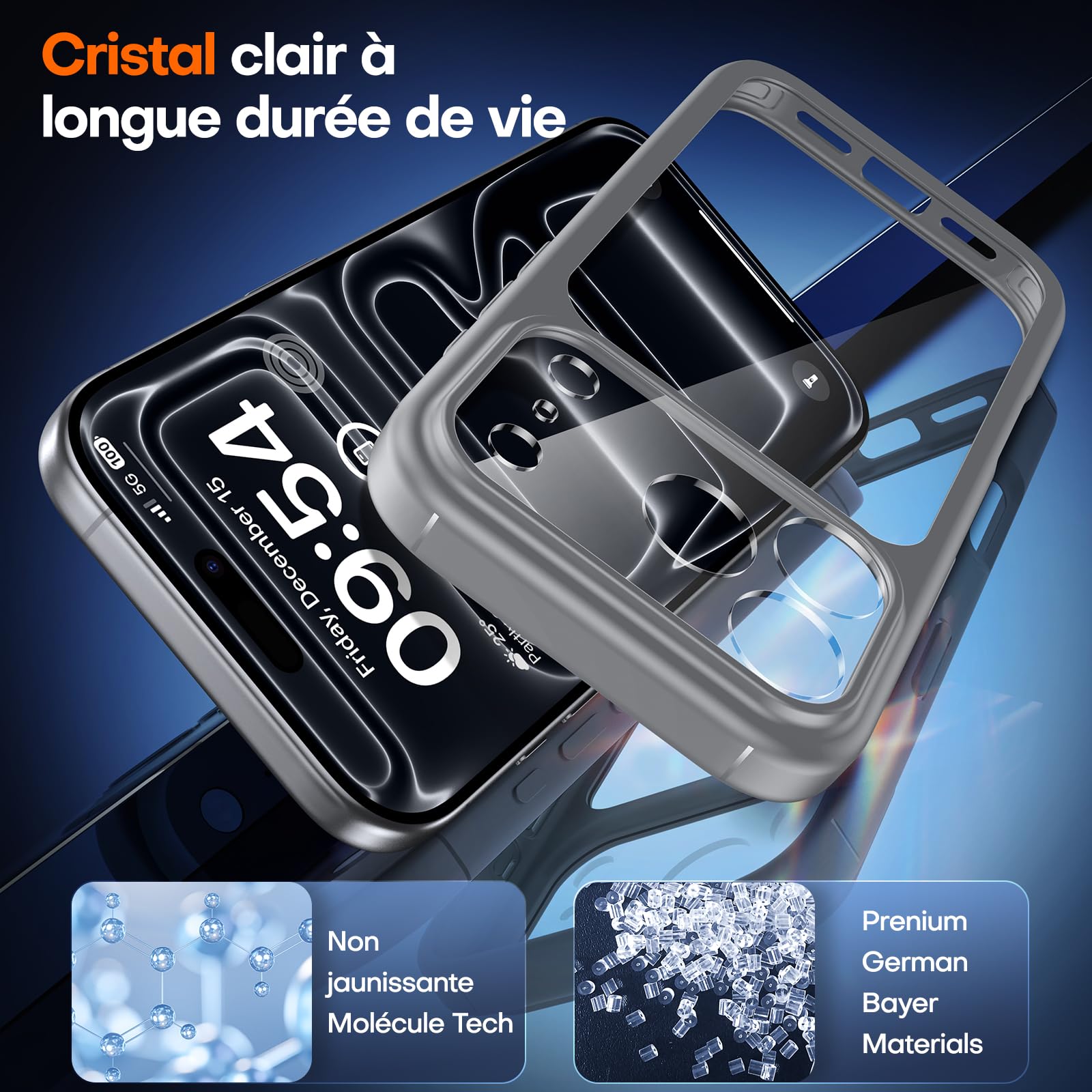 TAURI Coque pour iPhone 17 Pro Max avec Verre Trempé,Protection Totale de la Caméra, Protection Militaire, Coque Bumper Transparente Antichoc - Gris