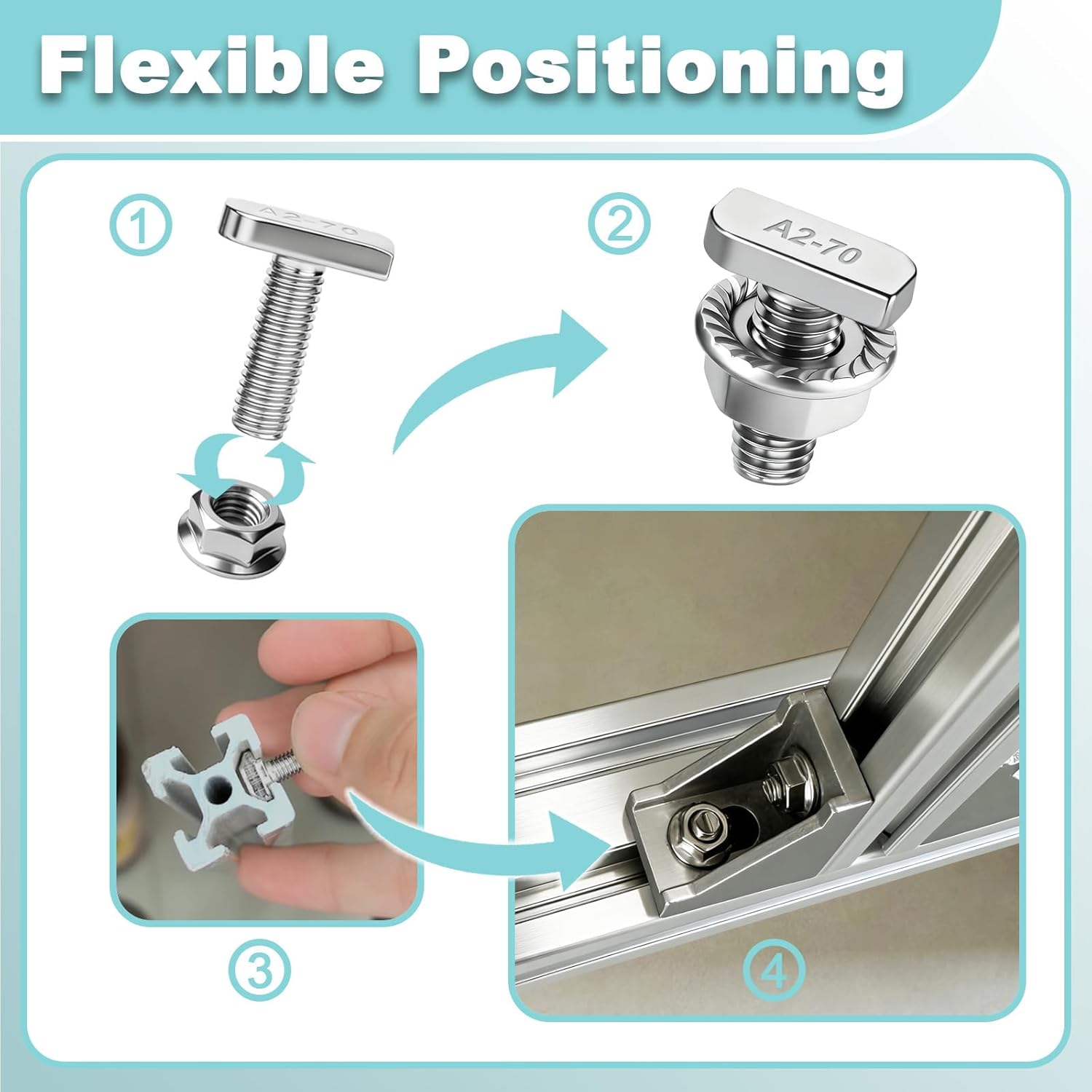 26 Pieces Hammer Head Screws M8 x 20 Stainless Steel A2-70, T-Bolt Set with M8 Flange Nuts for Photovoltaic Systems, Greenhouses and Solar Mounting