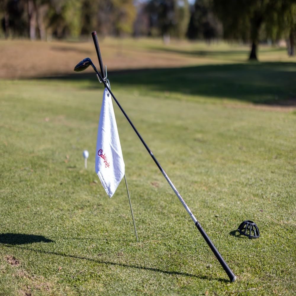 Golf Club Stand & Accessories | Designed to Minimize Bending on the Course | Multi-Club Holder, Ball Pick-Up Cap, Towel, Carabiner & Marker | Made in USA