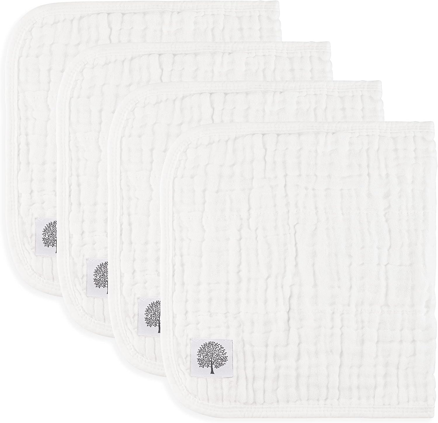 Parker Baby Co. Muslin Baby Burp Cloths, 100% Cotton Burping Clothes, Newborn Essential, Must-Have Baby Registry, Modern and Trendy Colors, 20x11 Unisex Large, Pack of 4 - White