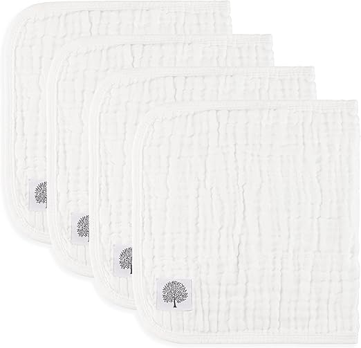 Parker Baby Co. Muslin Baby Burp Cloths, 100% Cotton Burping Clothes, Newborn Essential, Must-Have Baby Registry, Modern and Trendy Colors, 20x11 Unisex Large, Pack of 4 - White