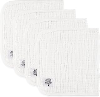 Parker Baby Co. Muslin Baby Burp Cloths, 100% Cotton Burping Clothes, Newborn Essential, Must-Have Baby Registry, Modern and Trendy Colors, 20x11 Unisex Large, Pack of 4 - White