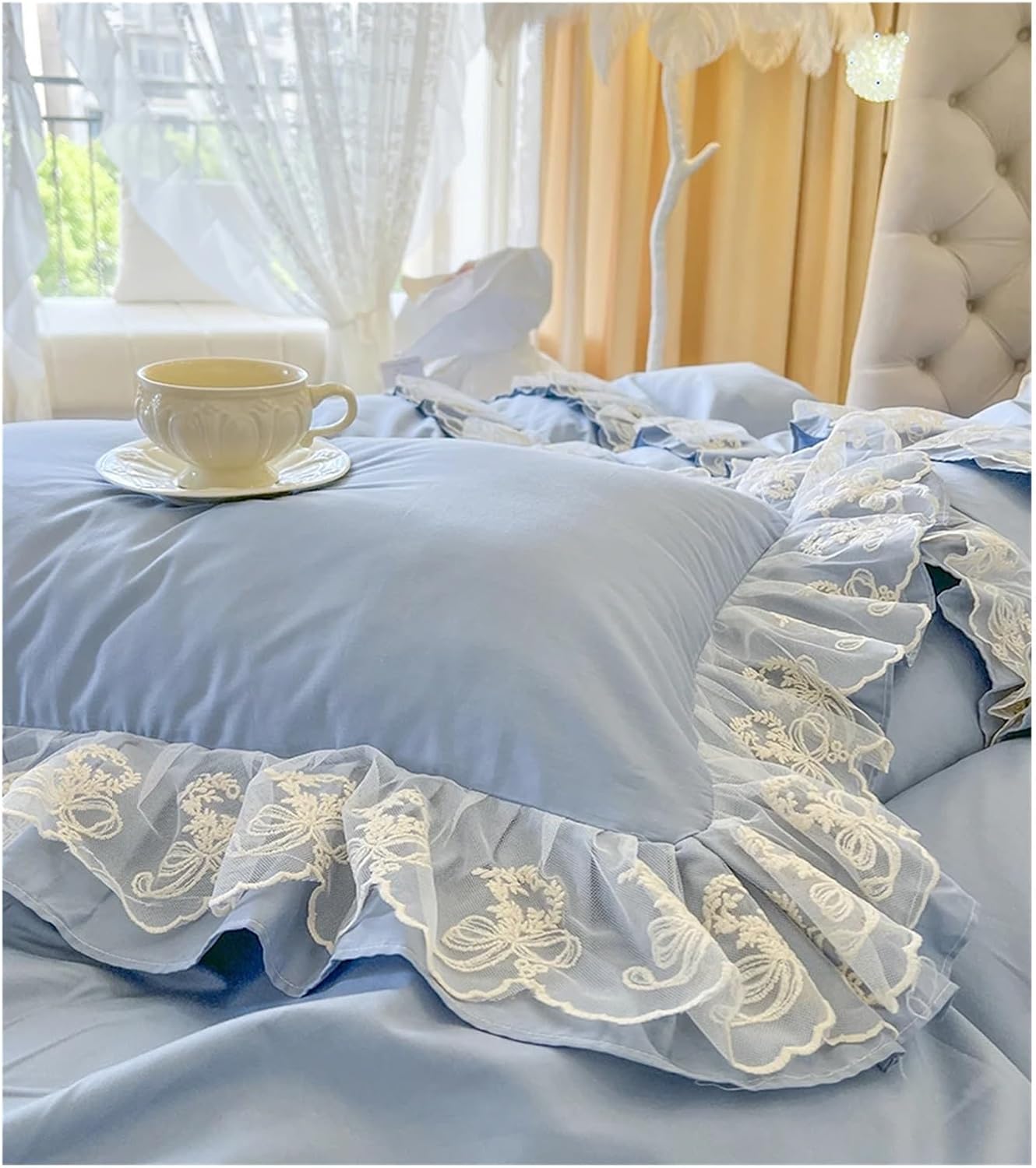Cotton Pillow Cover Lace Pillowslip Cushion Covers Ruffled Pillow Cases for Pillow(Purple)