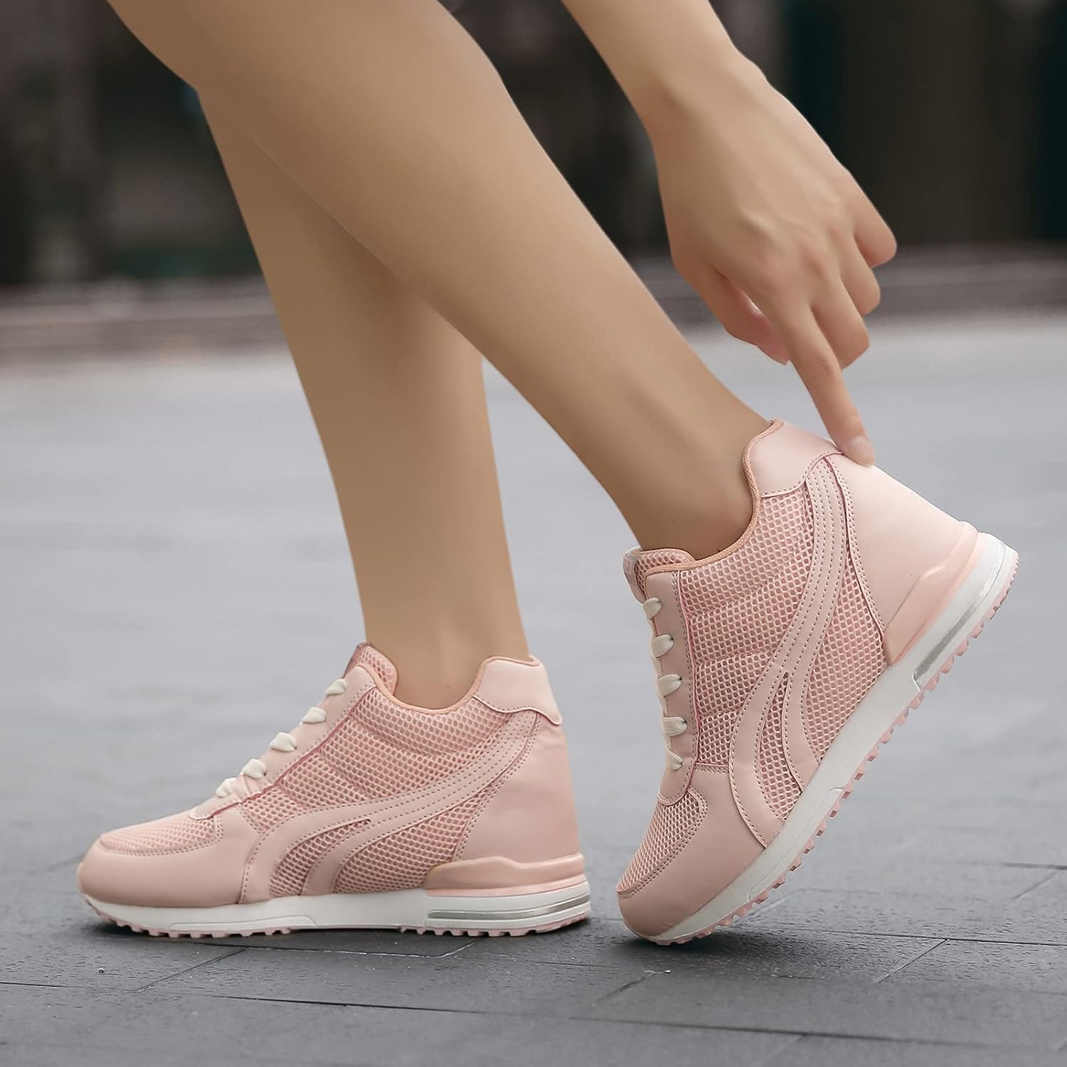 AONEGOLD Womens Hidden Wedges Shoes High Heeled Lightweight Mesh Sneakers Casual Walking Shoes Tennis Chic Pink 35