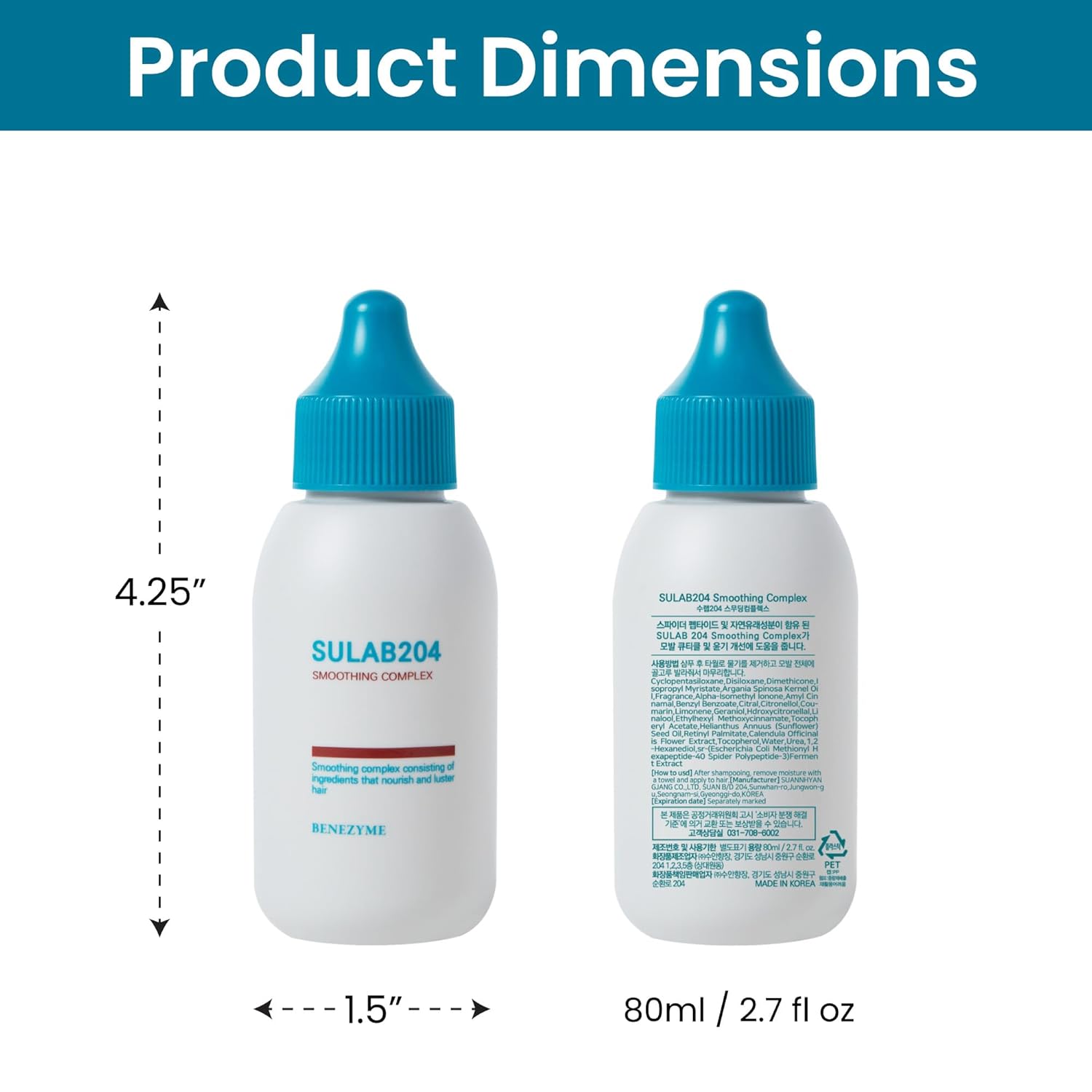 SULAB204 Smoothing Complex – Nourishing Hair Smoother with Argan & Sunflower Oils, 5 Botanical Extracts, Patented Spider Polypeptide, Salon-Quality – 80 ml / 2.7 fl oz, Made in Korea