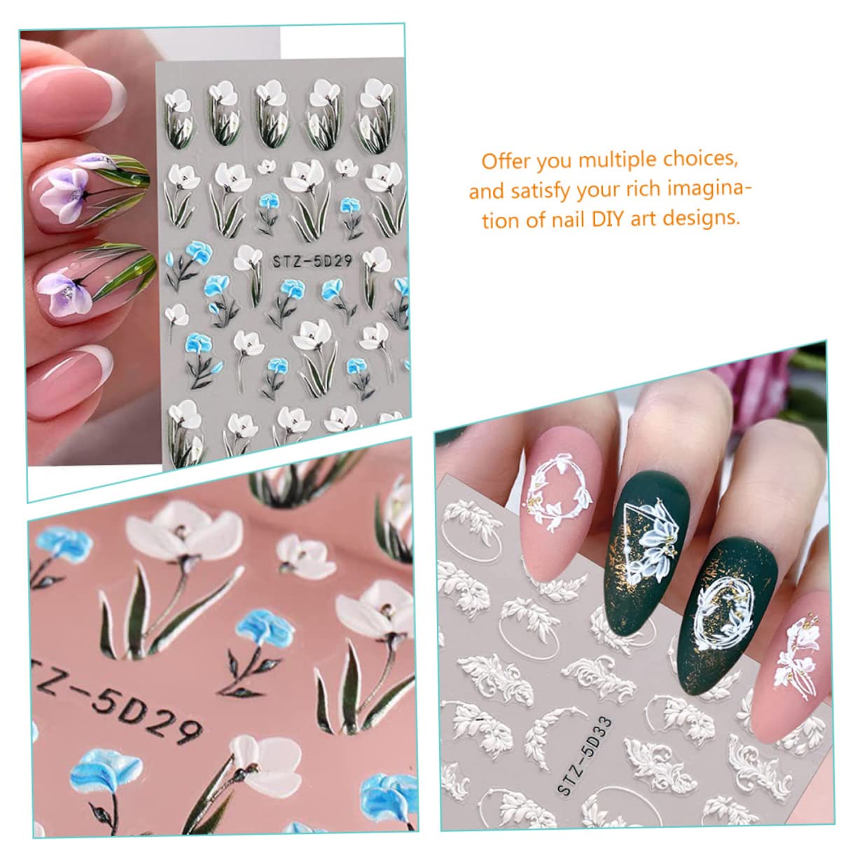 Healeved 30fogli Adesivi Per Unghie Floreali Decorazioni Per Nail Art Embossed Facili Applicare Su Unghie e Lisce Per e