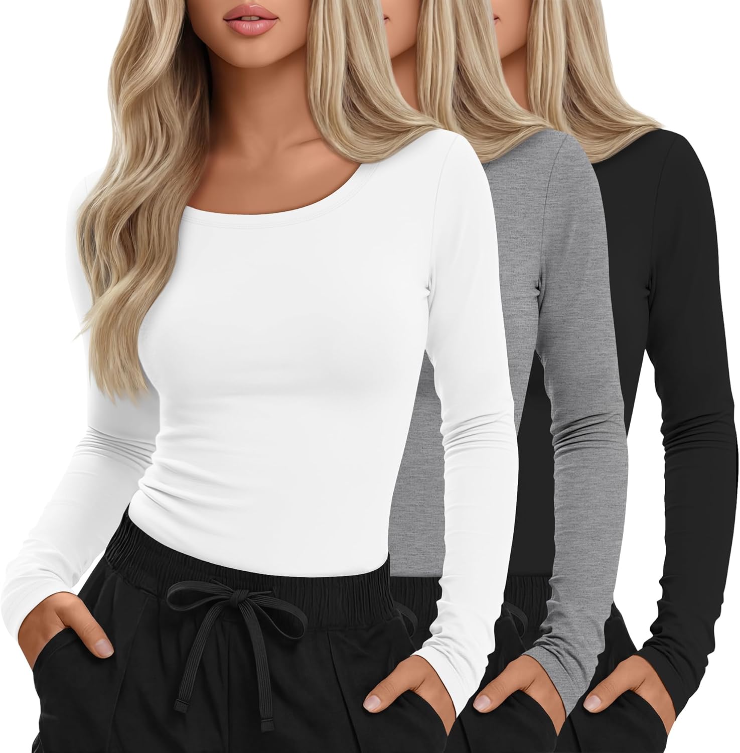 3 Pack Women's Under Scrub Shirts Long Sleeve Crew Neck Slim Fit Tees Basic Casual Soft Undershirts for Nurse