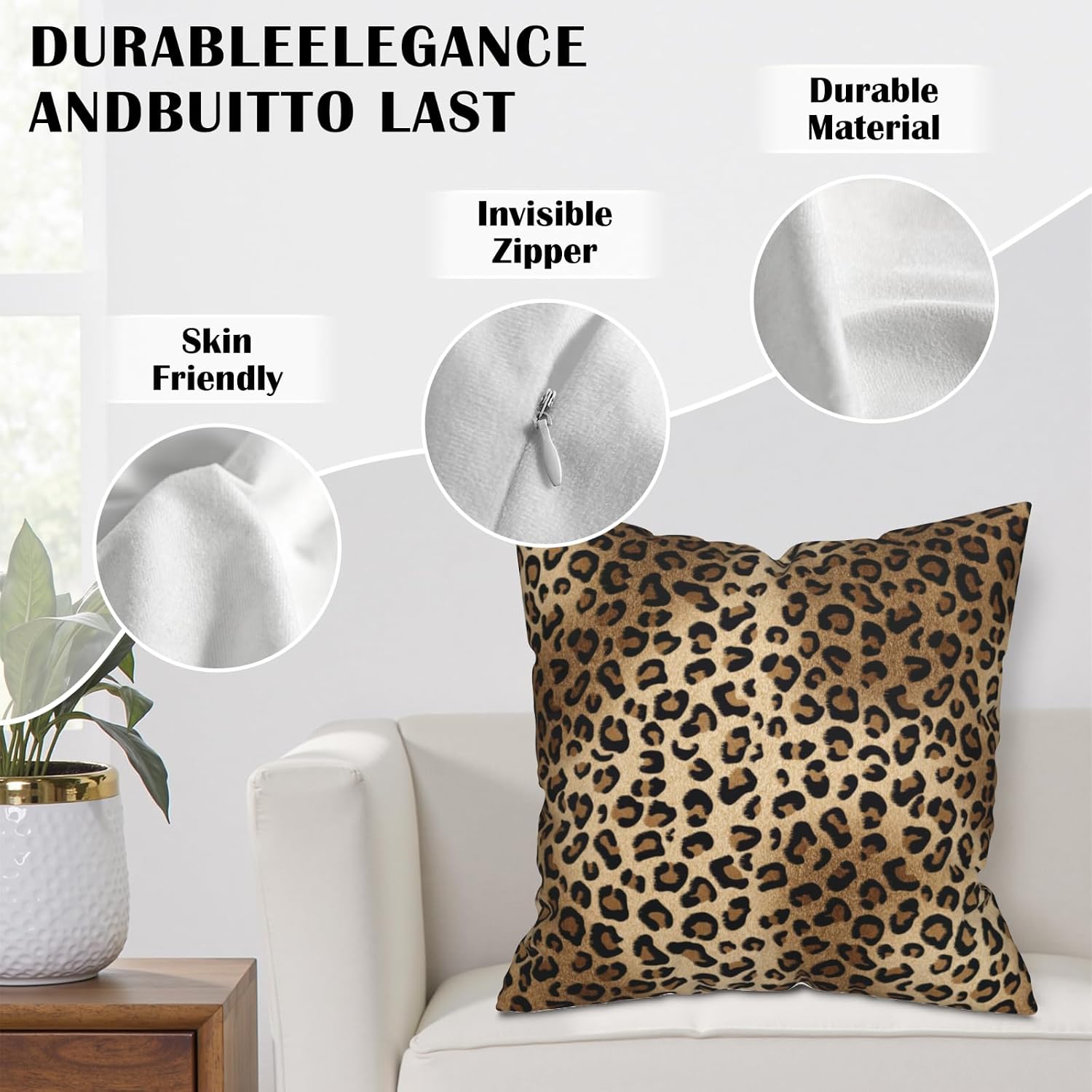 Brown Leopard Throw Pillow Cover 2 Pcs Cheetah Pillow Case 16x16 image 3