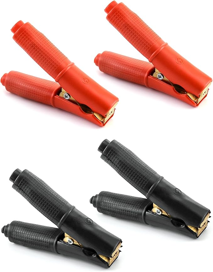 QWORK® 4 Pack 100A Jump Lead Clamps, Heavy Duty Pure Copper Crocodile