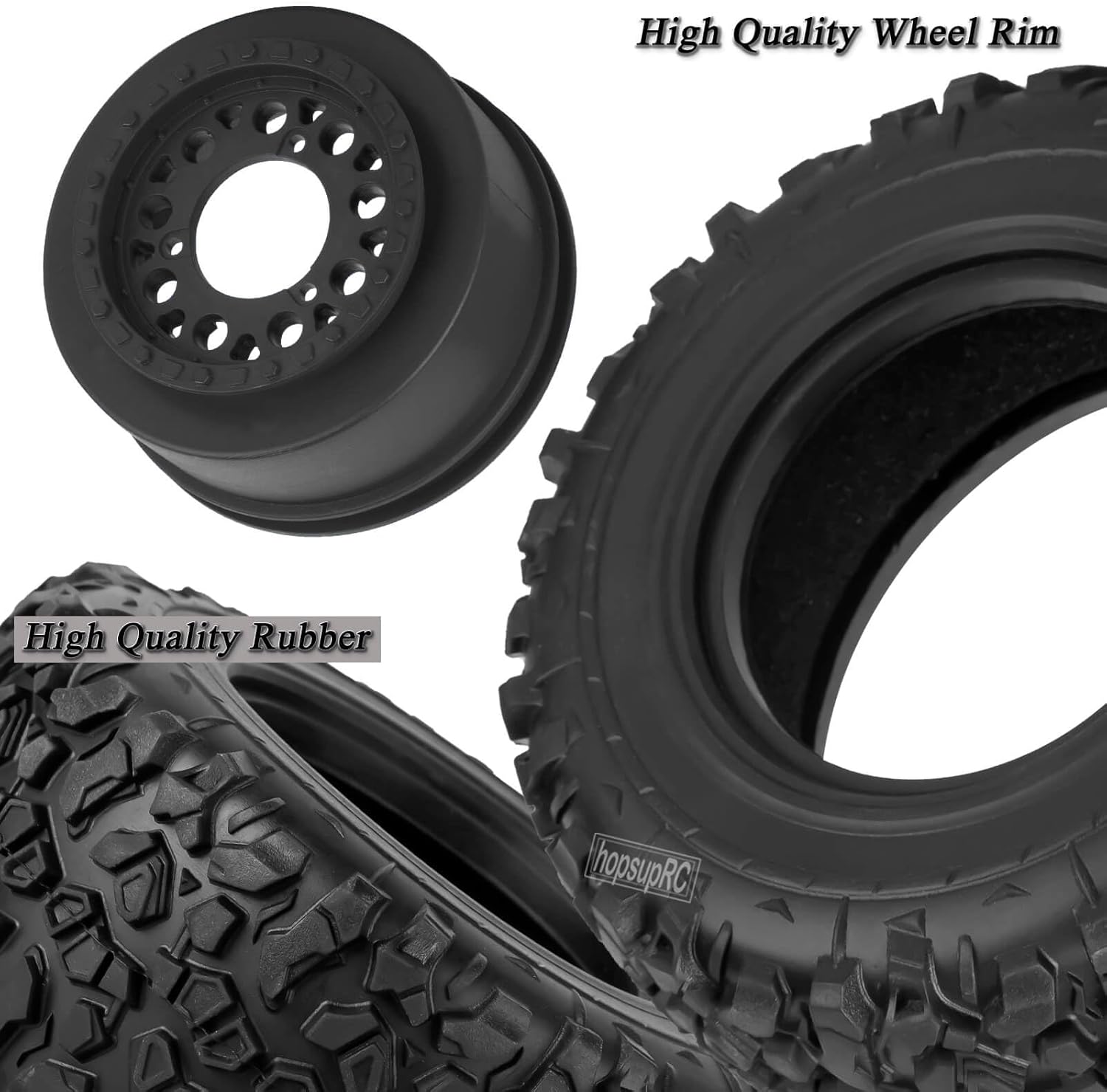 RC Wheels and Truck Tires for 1/10 Slash 4×4 2WD,Arrm a Senton,Axia1 Redcat Rc4wd,Off-Road Tire w/RC Wheels Hex,12mm/14mm/17mm Hex RC Tires 4PCS Black