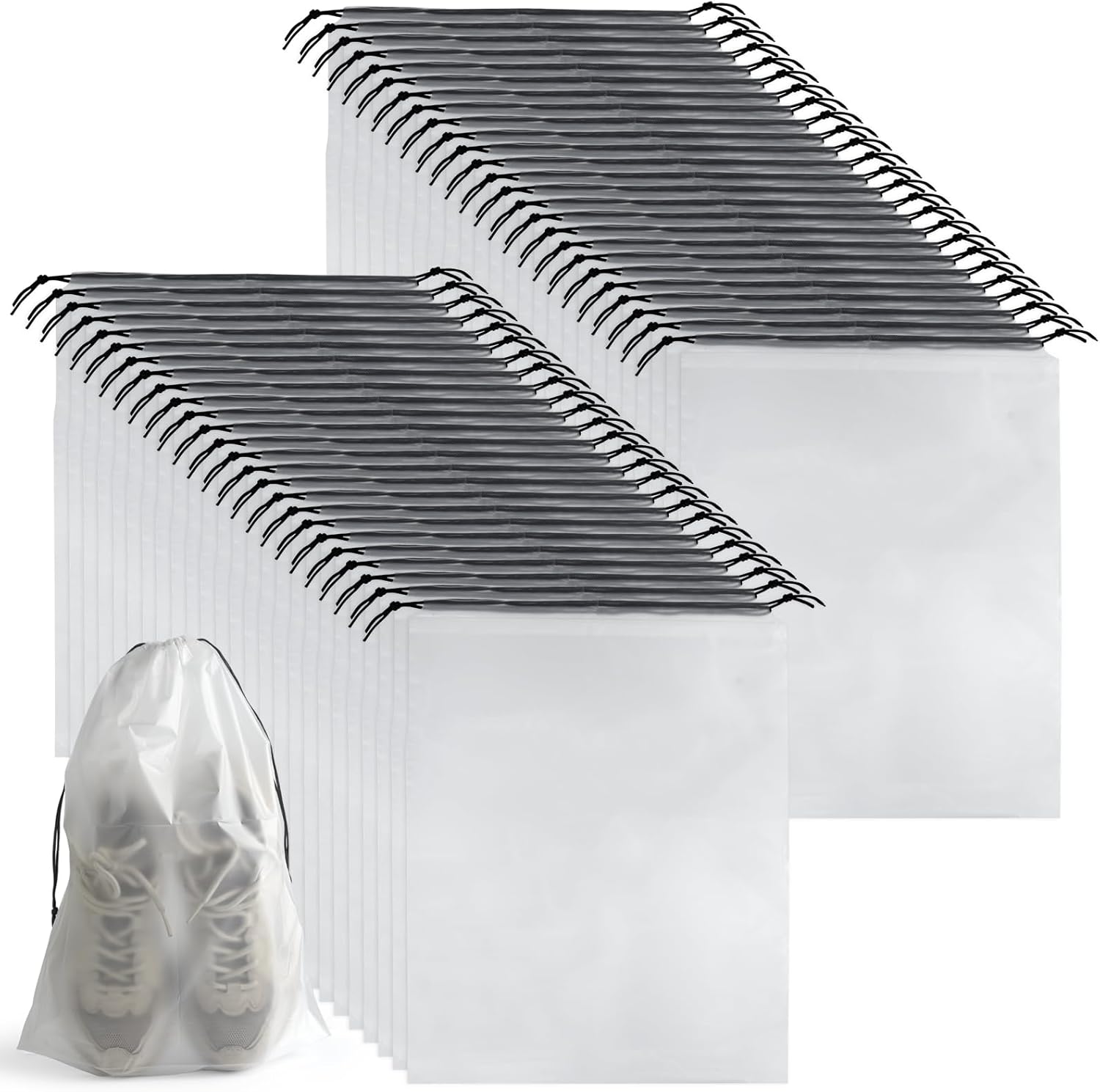 50 Pcs Shoe Bags for Travel,PLULON 15.7" x 11.8" Clear Drawstring Storage Plastic Bags Shoes Organizer for Packing Waterproof Dustproof Women Men Portable Travel Essentials