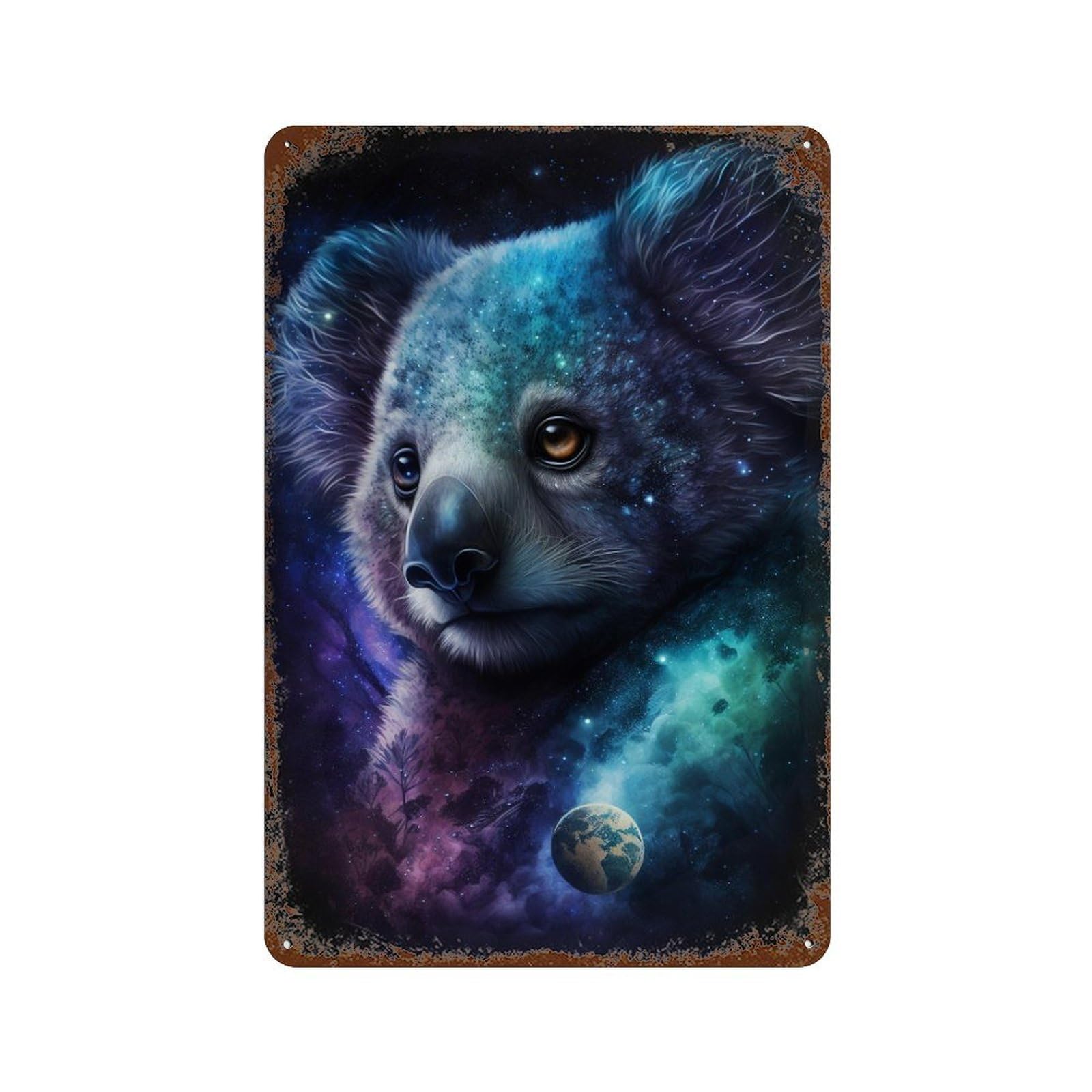 Rust Effect Cosmic Koala Celestial Wildlife Art-2 Vintage Rust Metal Sign 11.8"x7.9", Old School Wall Decor for Cafe, Home Bar And Lounge Decor