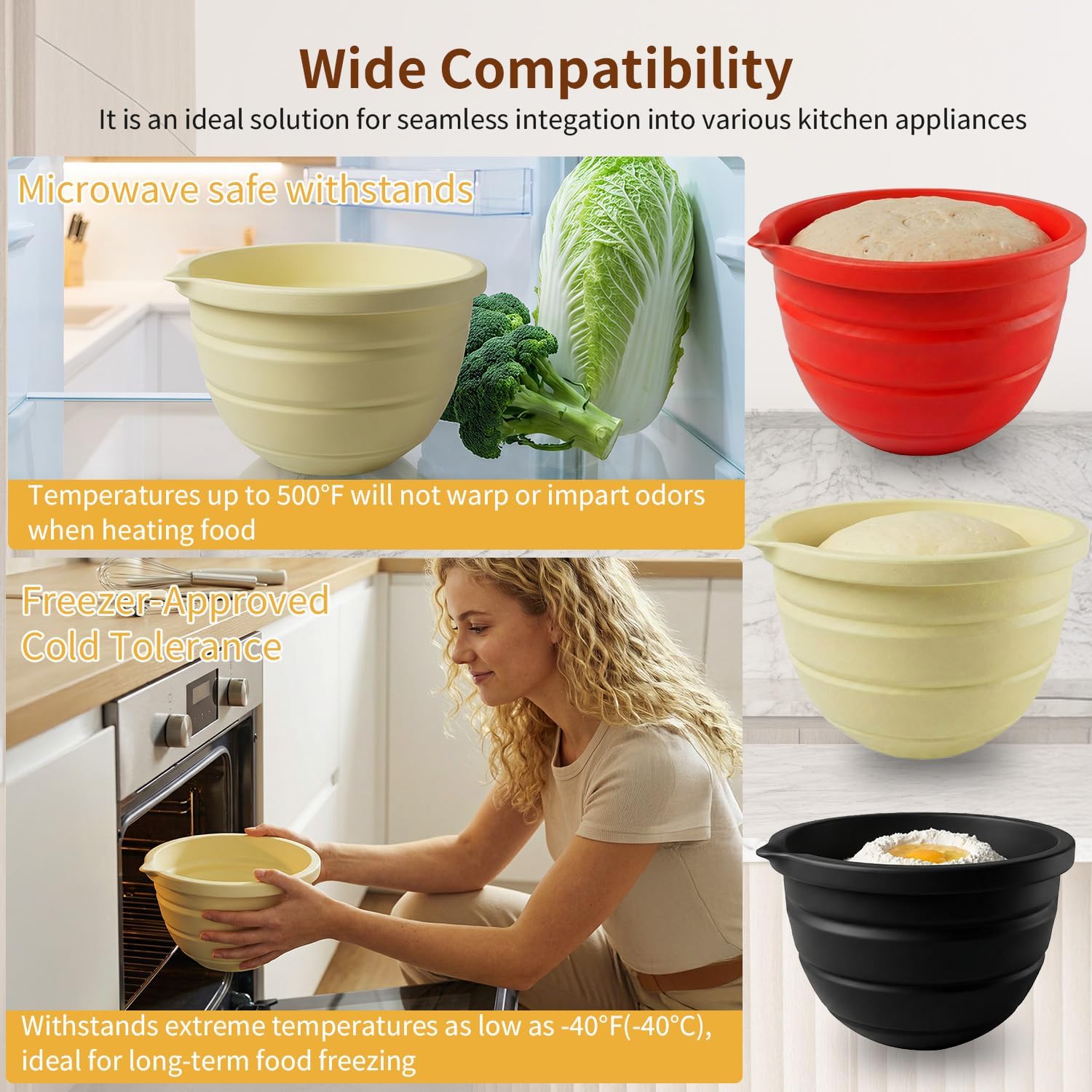 Silicone Liners for KitchenAid 4.5-5Qt Tilt-Head Stand Mixer with Lids, Thicker, Cold/Heat-Resistant & Non-Stick, Easy Clean, Kitchen Aid Accessories and Attachments (3PCS-foldable)