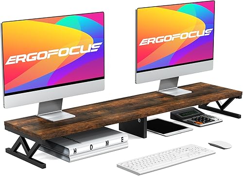 Elevador de monitor doble, elevador de monitor de madera grande para 2 monitores, elevador de monitor con almacenamiento para escritorio, resistente