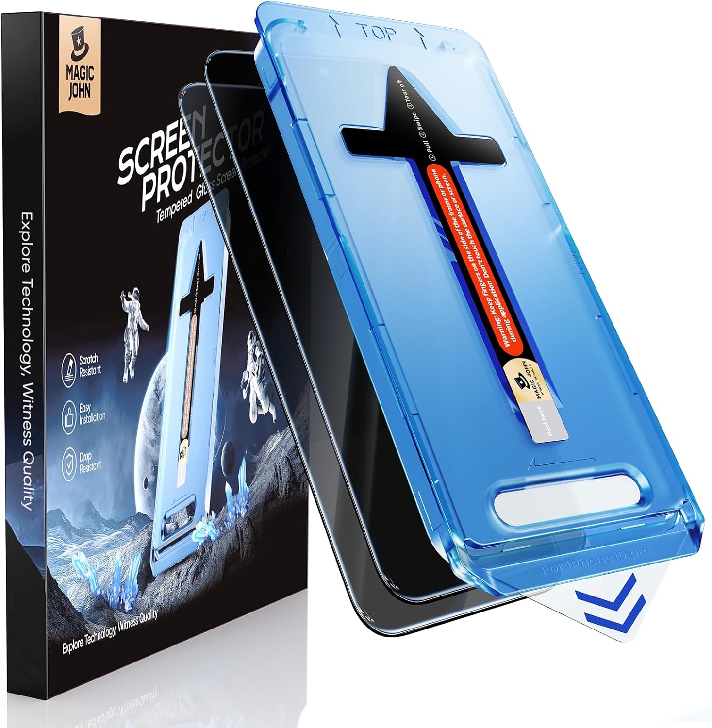 MAGIC JOHN 2 Stück für iPhone 16 Pro für Sichtschutzfolie (6,3 Zoll), 28-Grad-schutzwinkel-Einfaches, Auto-Dust-Eliminierung, 9H, Bläschenfrei, Einfache Installation