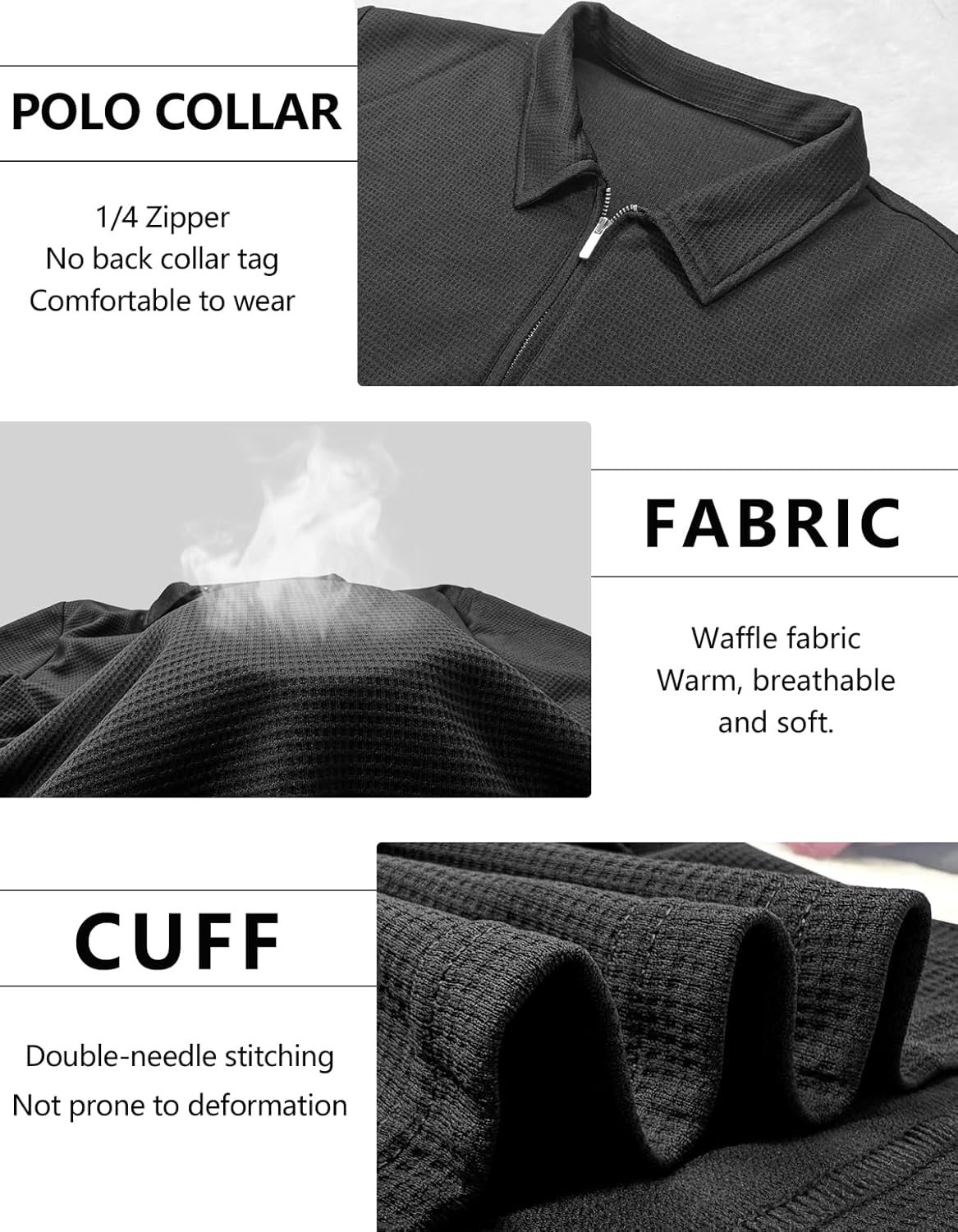 Lehmanlin Men's Slim Fit Muscle Polo Shirts Long Sleeve Casual T-Shirts Quarter Zip Waffle Golf Tops - Image 4