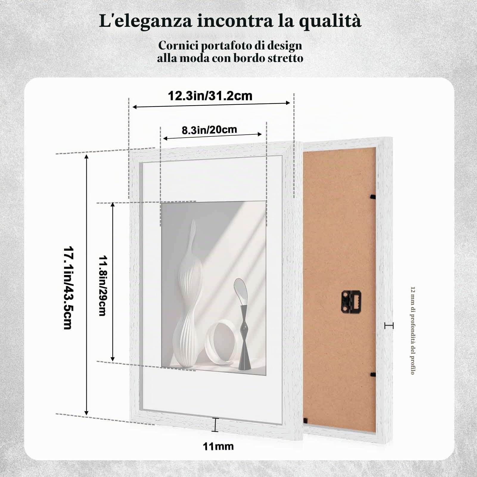 HIMEETIME® 3x Cornice A3 30x42 cm in vero legno bianco, per foto da 21x30 cm con tappetino o da 29,7x42 cm senza tappetino.