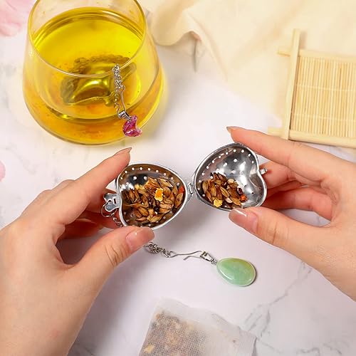 Miniatura 10 de Cunhill 4 juegos de infusores de té sueltos de acero inoxidable, lindos coladores de té, filtros más empinados con colgantes de piedra de cristal y