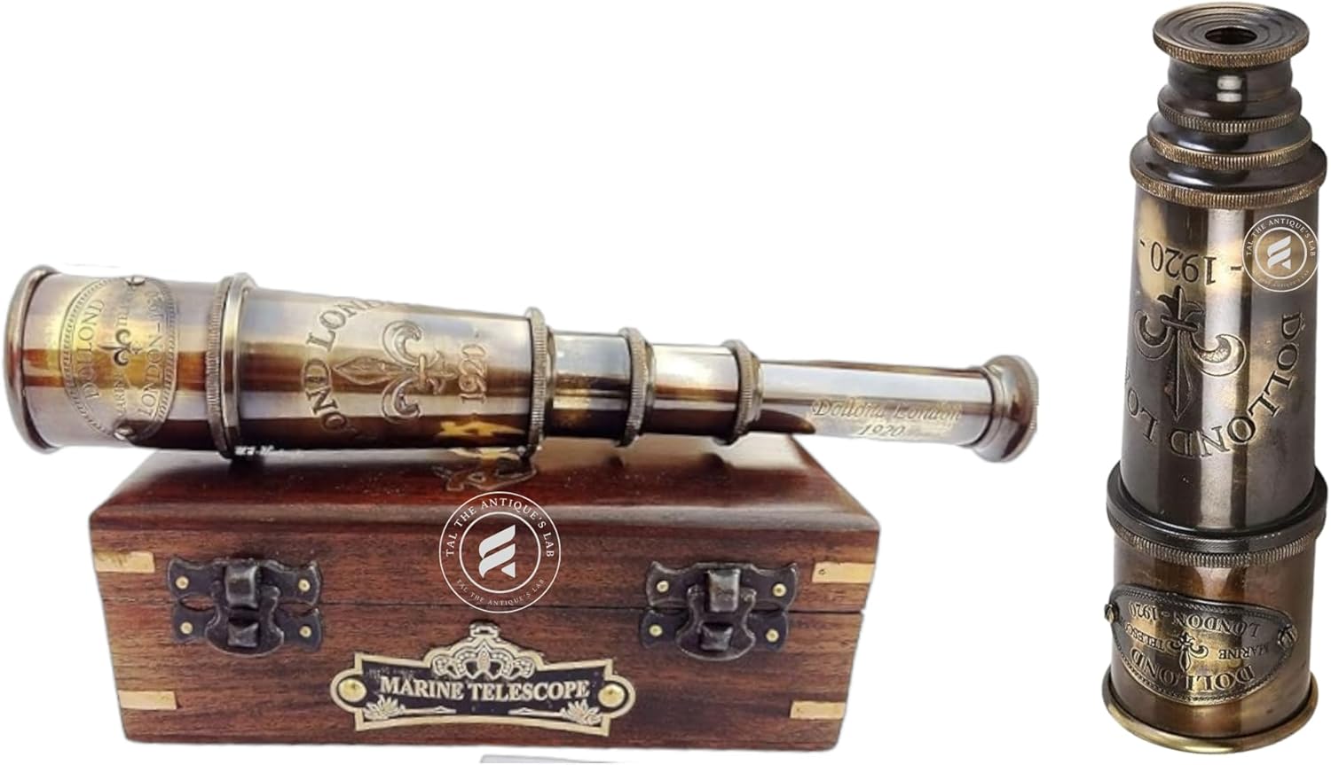 Marine Telescope Collectible Décor Nautical Spyglass Antique Mounted Solid Brass 15 Inch Pirate Telescope with Wooden Box 15" Brass Spyglass Nautical Pirate Collectible Gift Item