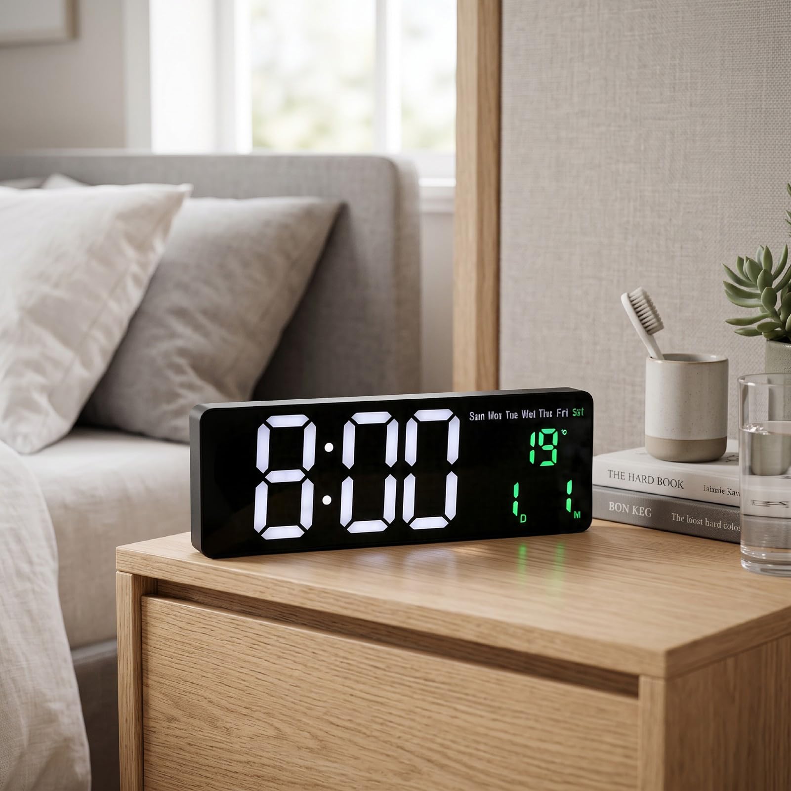 Zunate Orologio da Parete Digitale a LED con Calendario, Display della Temperatura, Backup Intelligente della Memoria, Timer 12/24 Ore, Conto Alla Rovescia, Cronometro, luminosità Regolabile,
