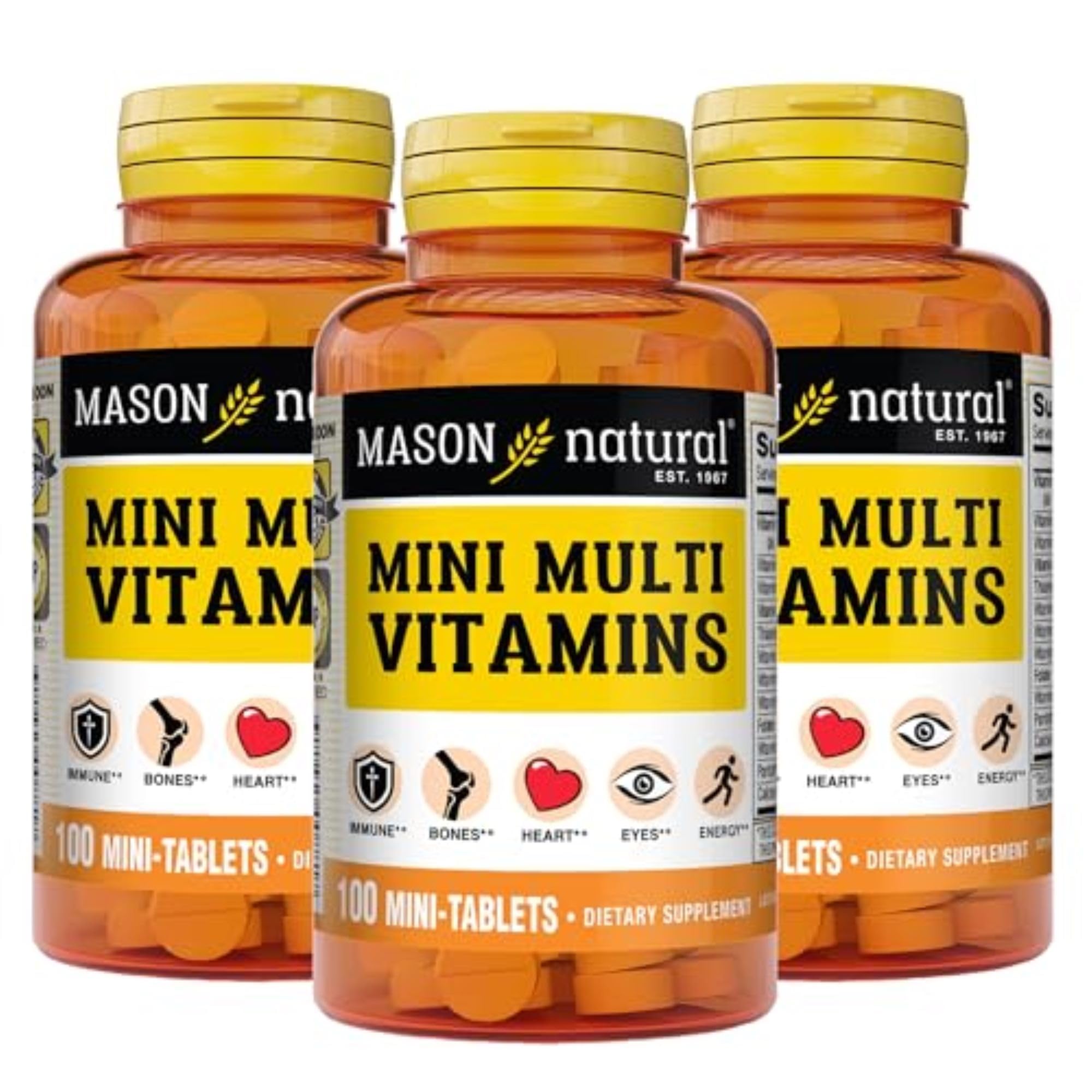 MASON NATURAL Mini Multi Vitamins, Vitamins A, C, D3, E, B1, B2, B3, B6, B12, Folate and Calcium for Overall Health, 300 Day Supply
