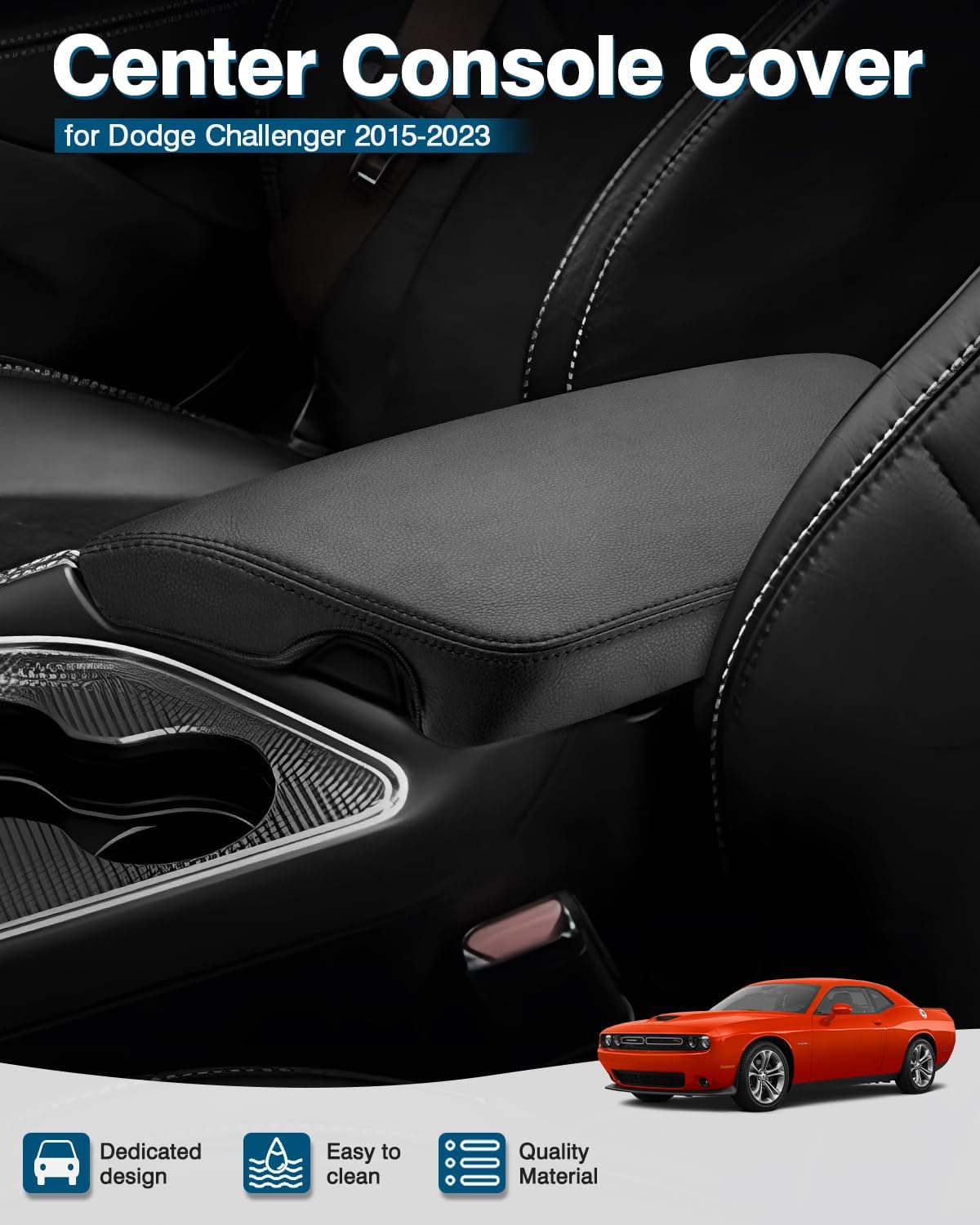 FIILINES Center Console Cover for Dodge Challenger 2015-2023 Center Console Armrest Cover Challenger Interior Accessories Armrest Cover Center Console Pad Anti-Scratch Black