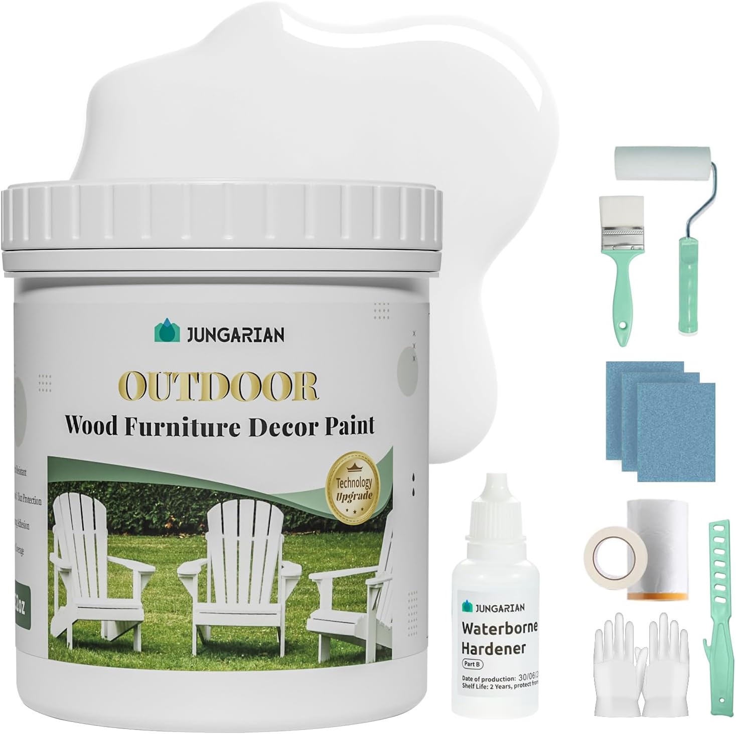 2K Outdoor Indoor Cabinet Furniture Paint With Tools - Water-Based, Low Odor All-in-One Paint - No Sanding, No Priming - Matte Finish for Wooden Floor, Doors, Tables, Dressers, 32oz, White
