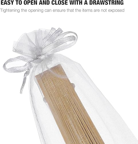Miniatura 4 de 50pcs Cordón Organza Plegable Mano Ventilador Bolsa de mano Soporte de Ventilador de Bolsillo Fiesta Boda Favor Bolsas (Blanco)