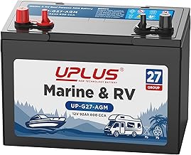 UPLUS BCI Group 27M Dual Purpose Marine Battery, 12V 92Ah 800CCA AGM Starting and Deep Cycle Boat & RV Batteries for Navigation Devices, Lights and Engines