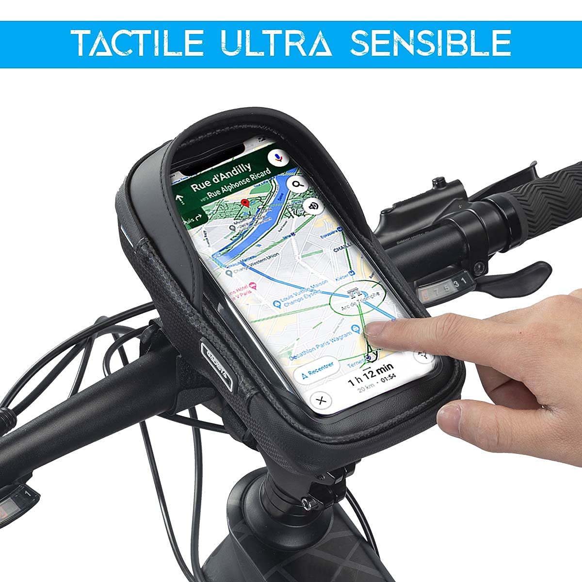 GADISTA® France, Sacoche Velo, Sacoche Guidon Velo étanche pour Smartphone sous 6,5 Pouces. Support Telephone Velo Universel avec écran Tactile et Espace de Rangement. Cadeau Homme Femme noêl