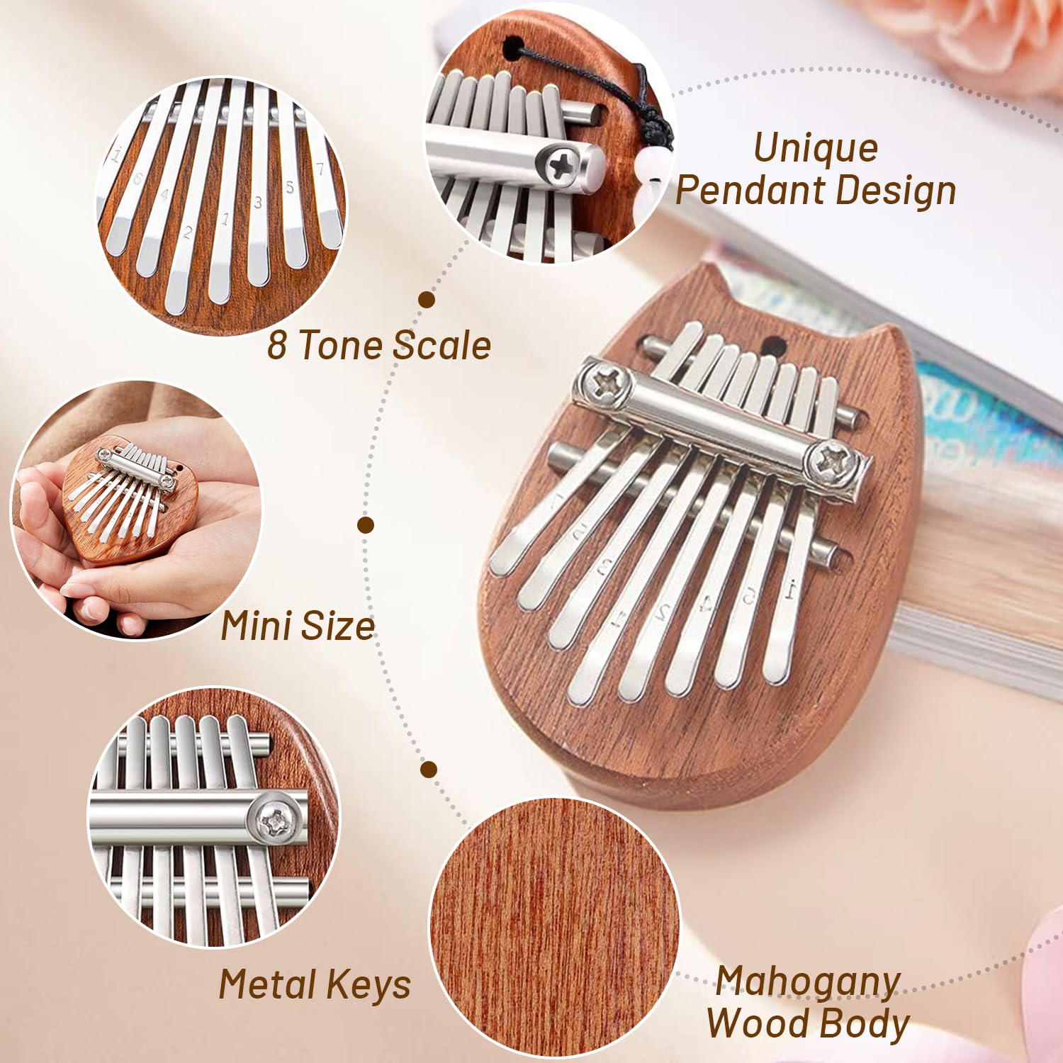 Paquet de 3 Mini Piano à Pouce Kalimba 8 Touches Piano à Doigts Instrument de Musique Professionnel avec Pendentif Porte Clés Accessoires Protège Doigts Cadeaux pour Enfants Adultes Débutants