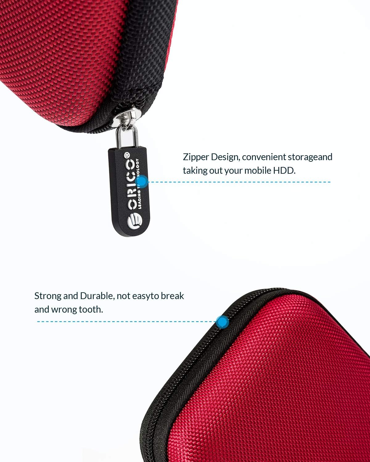 ORICO Hard Drive Case 2.5 inch External Drive Storage Carrying Bag Waterproof Shockproof with Inner Size 5.5x3.5x1.0inch for Organizing HDD and Electronic Accessories, Red(PHD-25) : Electronics