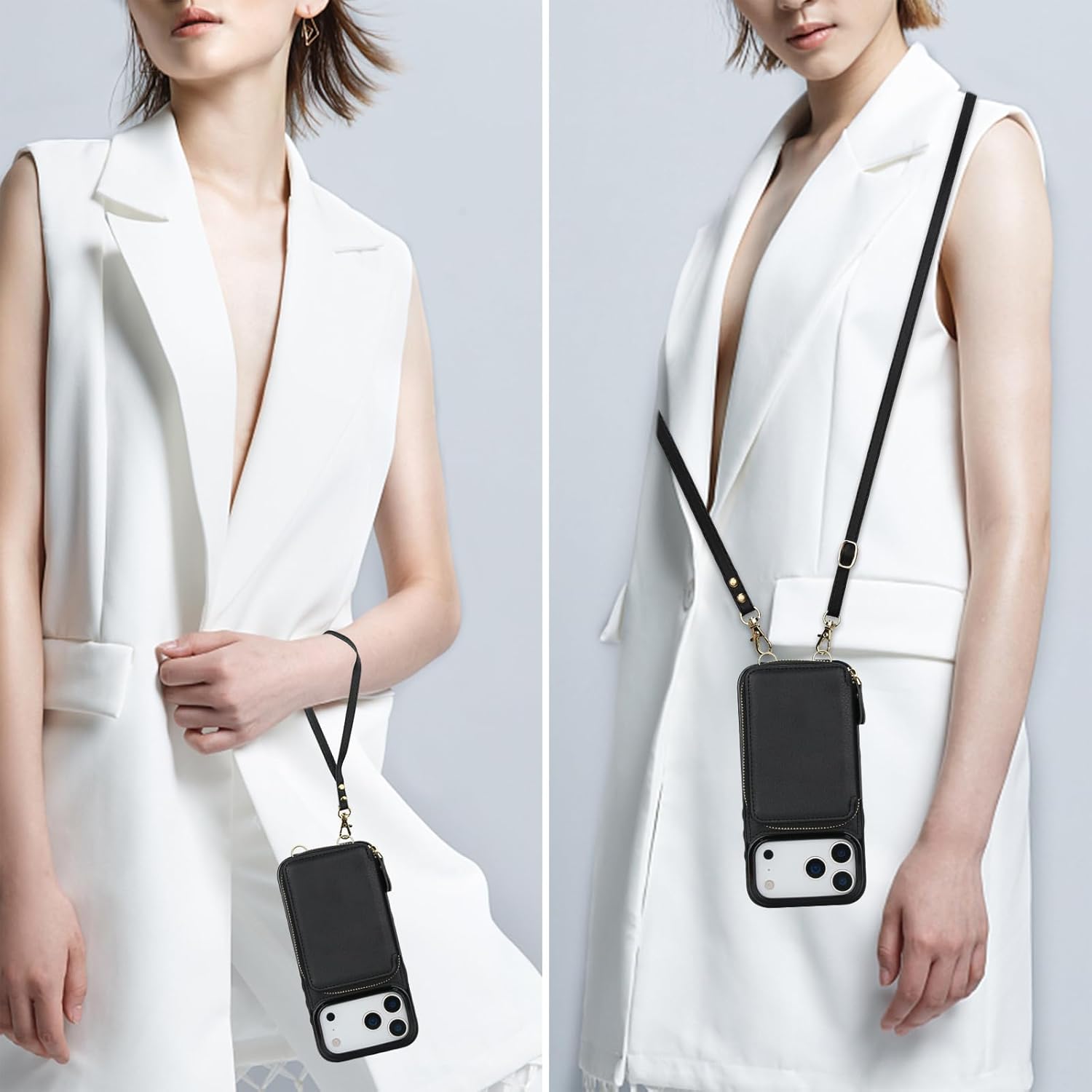 Bocasal RFID Blocking Wallet Case for iPhone 17 Pro Max, Adjustable Crossbody Zipper Purse Case Card Holder with Kickstand Detachable Wrist Strap, PU Leather Flip Folio Case 6.9 Inch 5G (Black) - Image 5