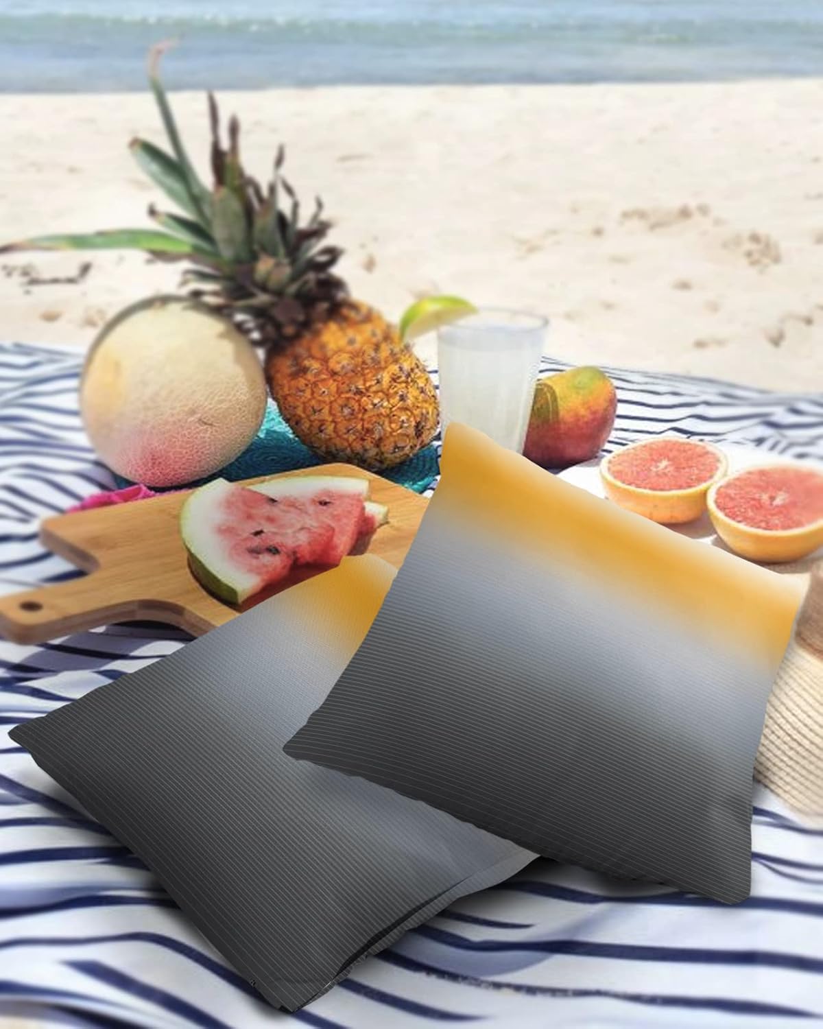 Ombre Outdoor Waterproof Throw Pillow Covers 26 x 26 Inch Set of 2, Mustard Yellow and Grey Gradient Pillowcases Decorative Square Cushion Cases for Patio Furniture Couch Porch Garden