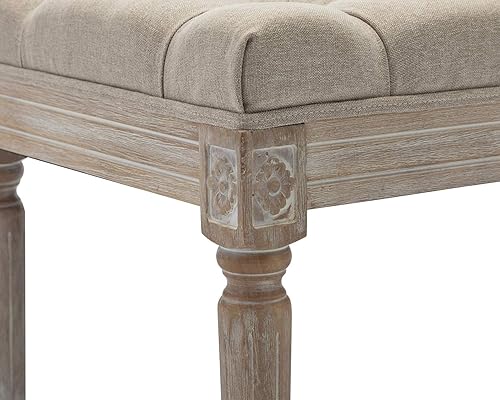 Miniatura 8 de Kmax Banco de entrada capitoné, banco otomano rústico tapizado, 31.5 x 15.75 x 15.7 pulgadas, beige