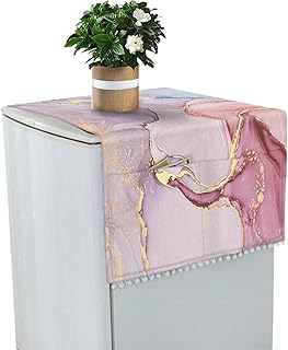 Fridge Dust Cover Washer And Dryer Top Cover Refrigerator Dust Proof Cover with Storage Pockets 55x130cm/22x51Inch Pink Marble Pattern