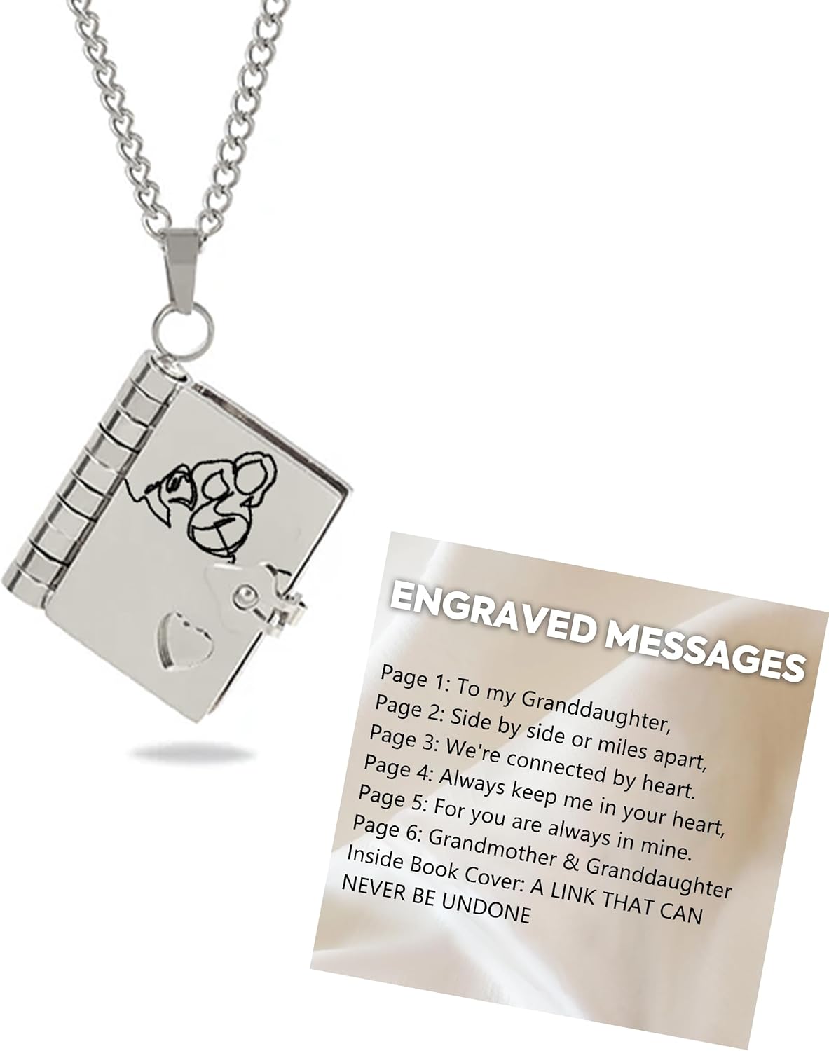 37JEWELRY To My Granddaughter Book Necklace from Grandma Nana Grandpa, Graduation Birthday Gifts for Granddaughters, Heart Locket Pendant Necklace for Women
