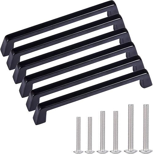 Paquete de 6 manijas de gabinete negras de 8 pulgadas para cajones de armario, herrajes modernos